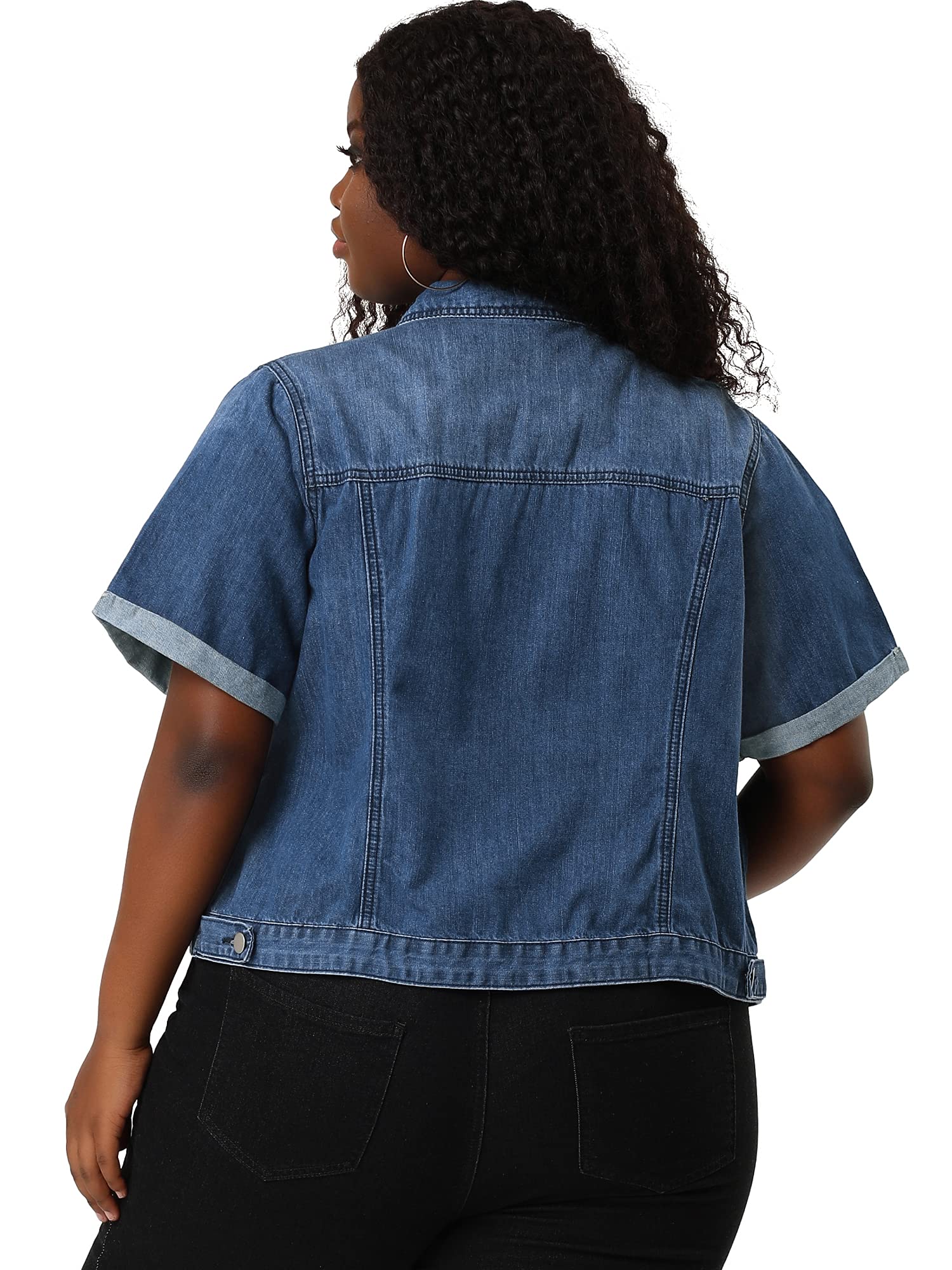 Agnes Orinda Women's Plus Size Denim Jacket - Button Front Work Crop Jean Jacket with Short Sleeves | Trendy 2025 Fashion | Perfect for Casual Outings, Work Wear & Spring Layering