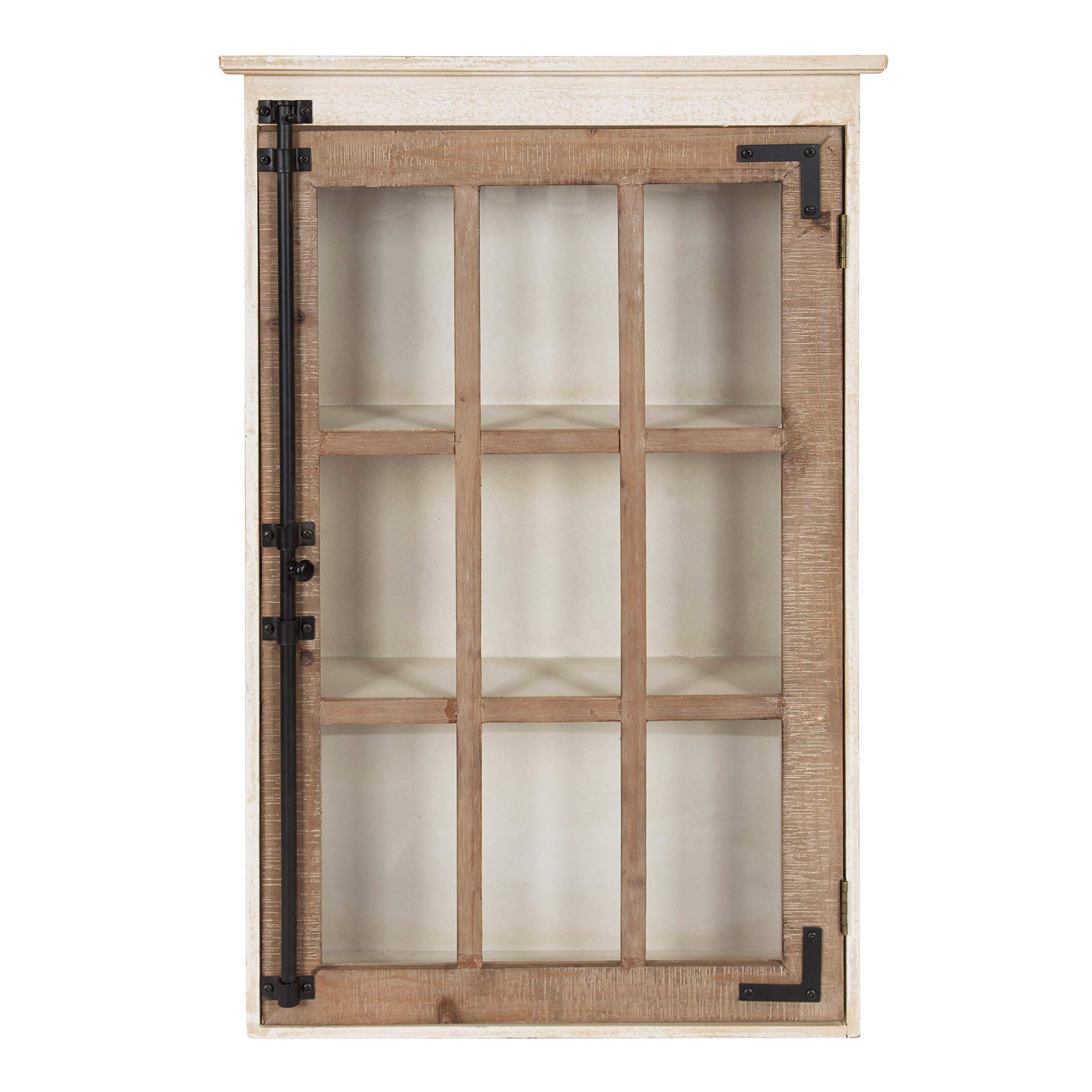 Kate & Laurel Hutchins Rustic Farmhouse Wood Wall Storage Cabinet with Window Pane Glass Door - White Distressed Finish | Perfect for Kitchen Pantry, Bathroom Organization & Farmhouse Decor
