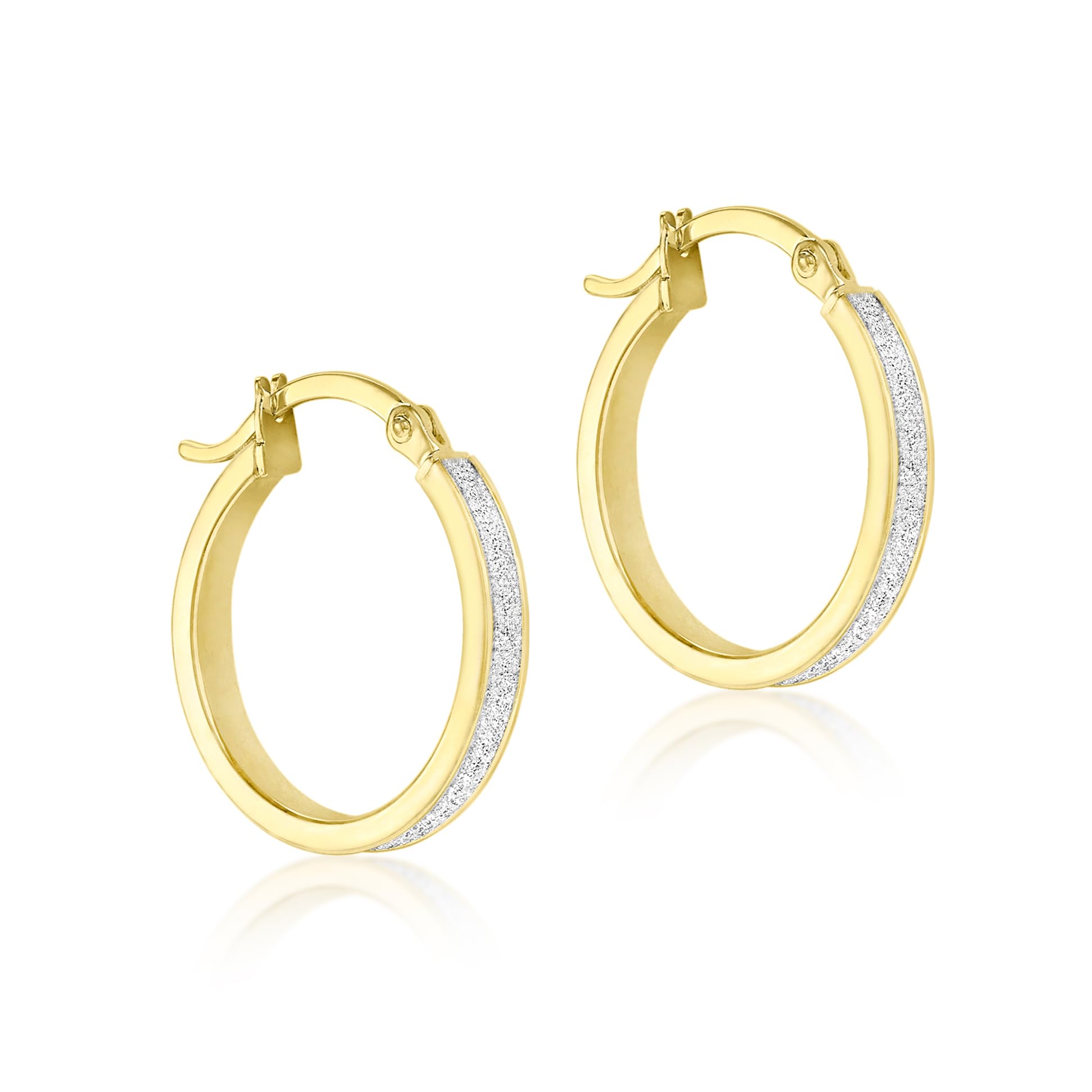 Amazon Essentials 9ct White & Yellow Gold Sparkle Dust Hoop Earrings - Elegant Dangle Hoops for Women, Perfect for Parties, Weddings & Everyday Wear