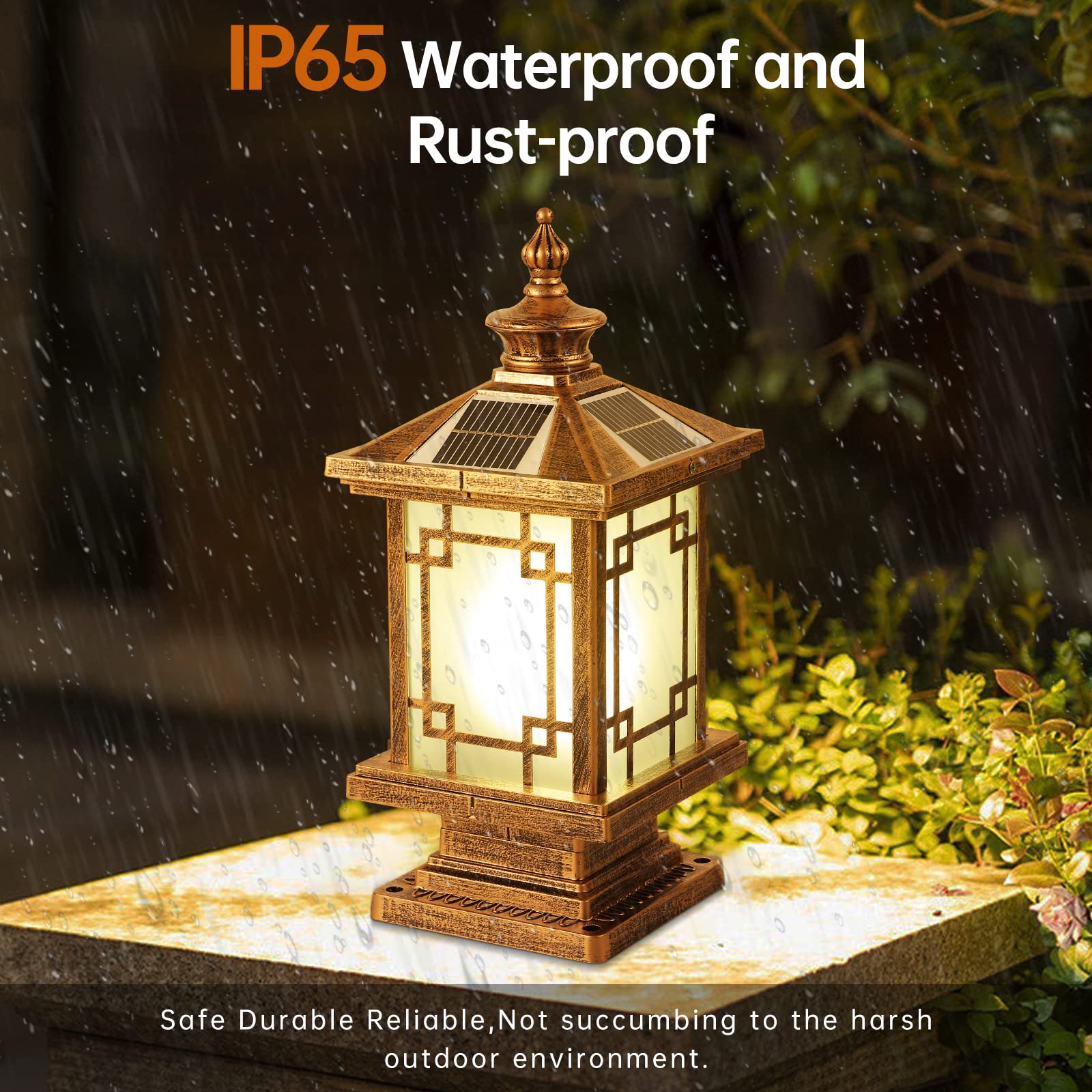 Solar LED Post Light Outdoor - Dimmable Aluminum Fence Cap Lamp with Remote Control, IP65 Waterproof Solar Pillar Lights for Garden, Yard, Pathway (15.7