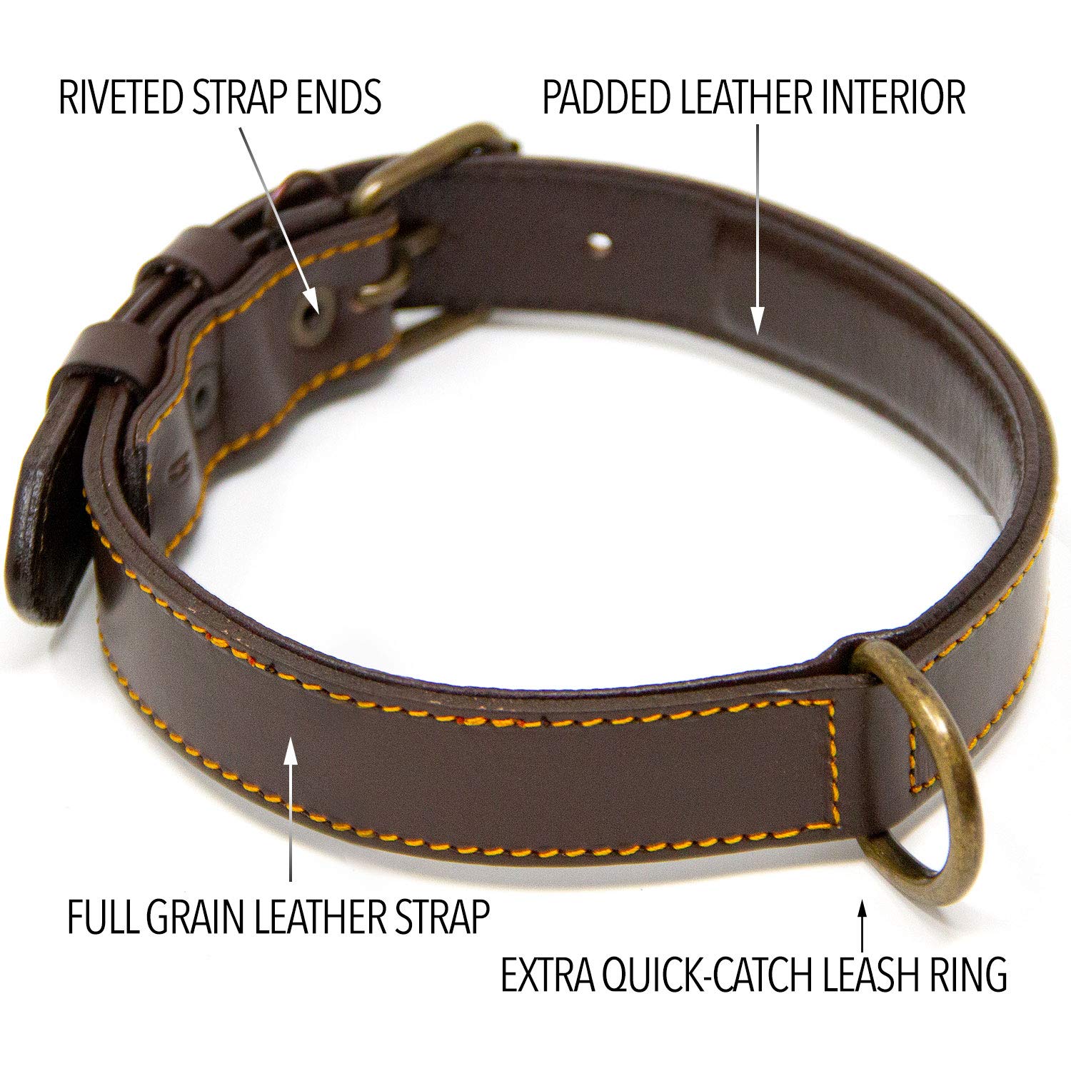 Premium Full Grain Leather Dog Collar - Padded Comfort for Medium Dogs, Adjustable & Durable (Brown) - Perfect for Daily Walks, Training & Outdoor Adventures