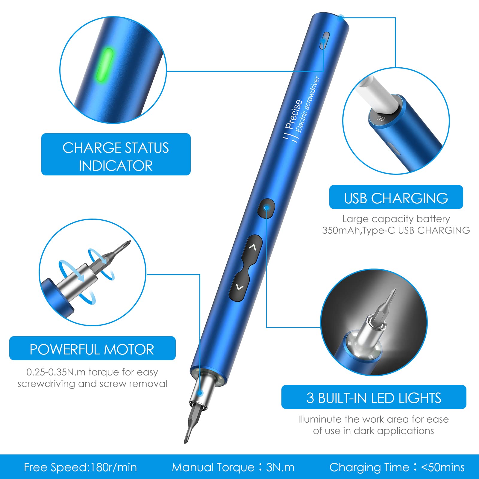 AMIR 28-in-1 Rechargeable Electric Screwdriver Set with Magnetic Bits & LED Light - Portable Power Tool for PC Building, Laptop Repair, Watch Maintenance, Electronics DIY - Perfect for Home Workshop & Professional Technicians