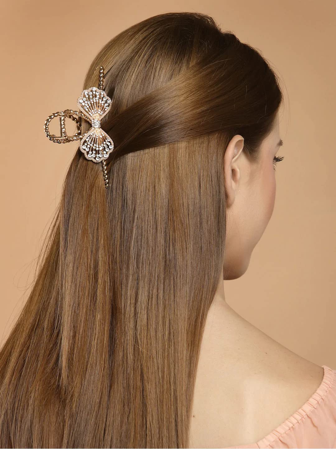 Annacreations Golden Large Metal Pearl Rhinestone Hair Claw Clip - Elegant Hair Accessories for Women & Girls (Style-18, Pack of 1) - Perfect for Weddings, Parties, and Special Occasions