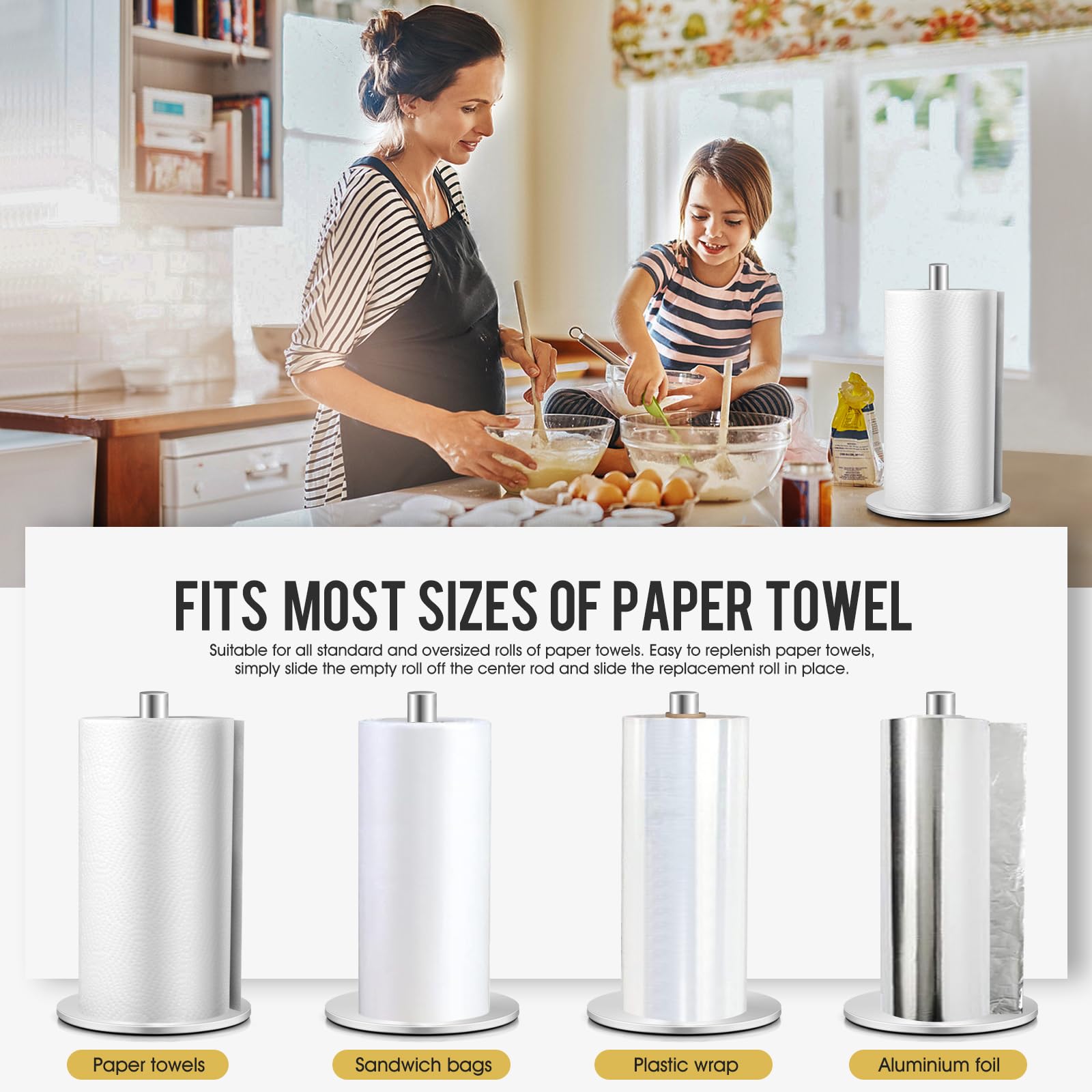 Premium Stainless Steel Paper Towel Holder - Silver Countertop Kitchen Roll Stand with Non-Slip Weighted Base | Durable & Stylish for Kitchen, Bathroom, Office, or Restaurant Use
