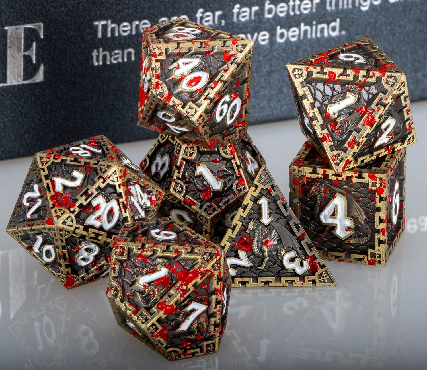 Premium Bronze Dragon Design Metal D&D Dice Set - Handmade Polyhedral Dice (D20, D12, D10, D8, D6, D4) with Gift Box for Dungeons & Dragons RPG, Tabletop Role Playing Games - Perfect for Fantasy Adventures, Campaigns & Collector Displays