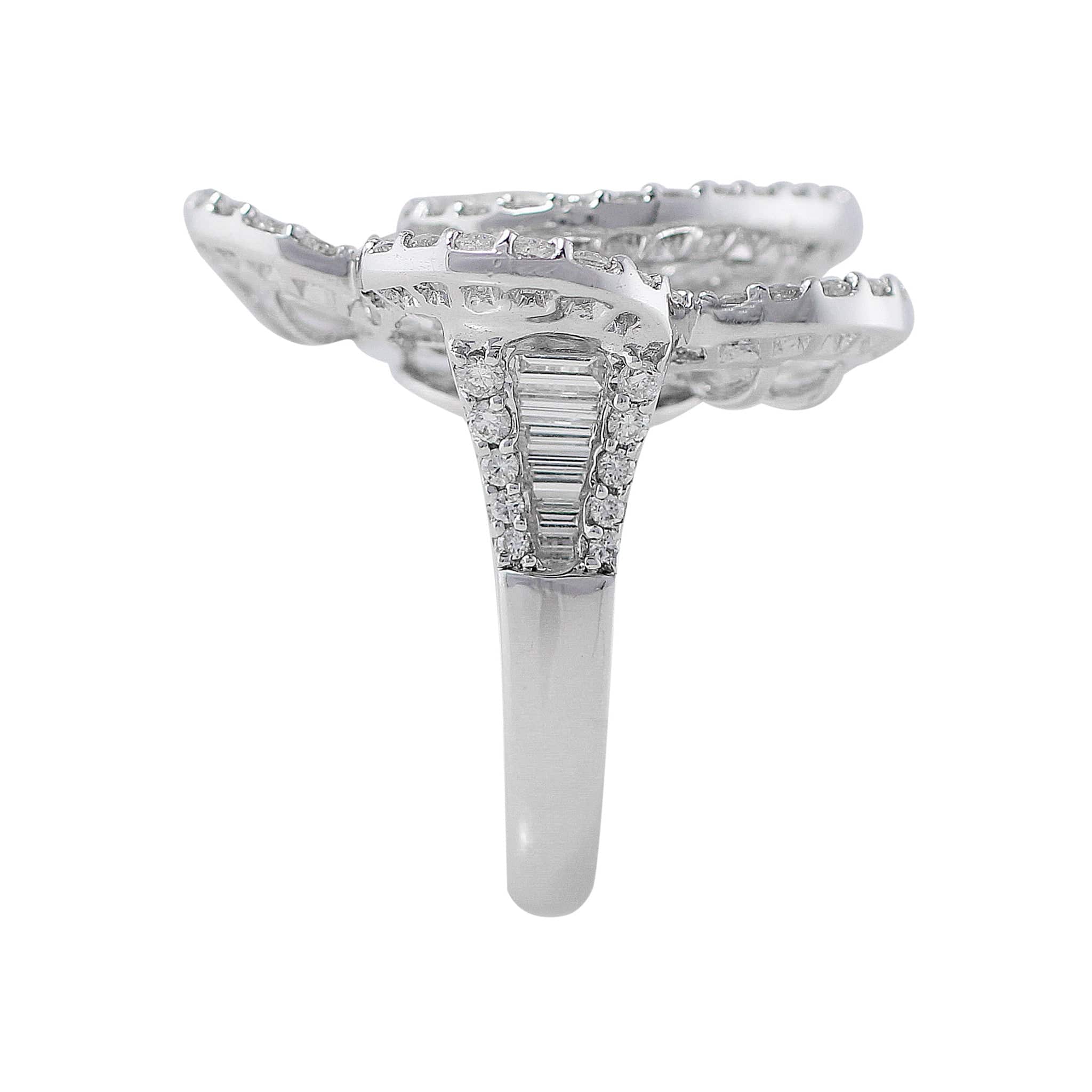 18K White Gold Flower Swirl Diamond Ring with White & Yellow Diamonds - Elegant Wedding, Engagement & Anniversary Jewelry Gift