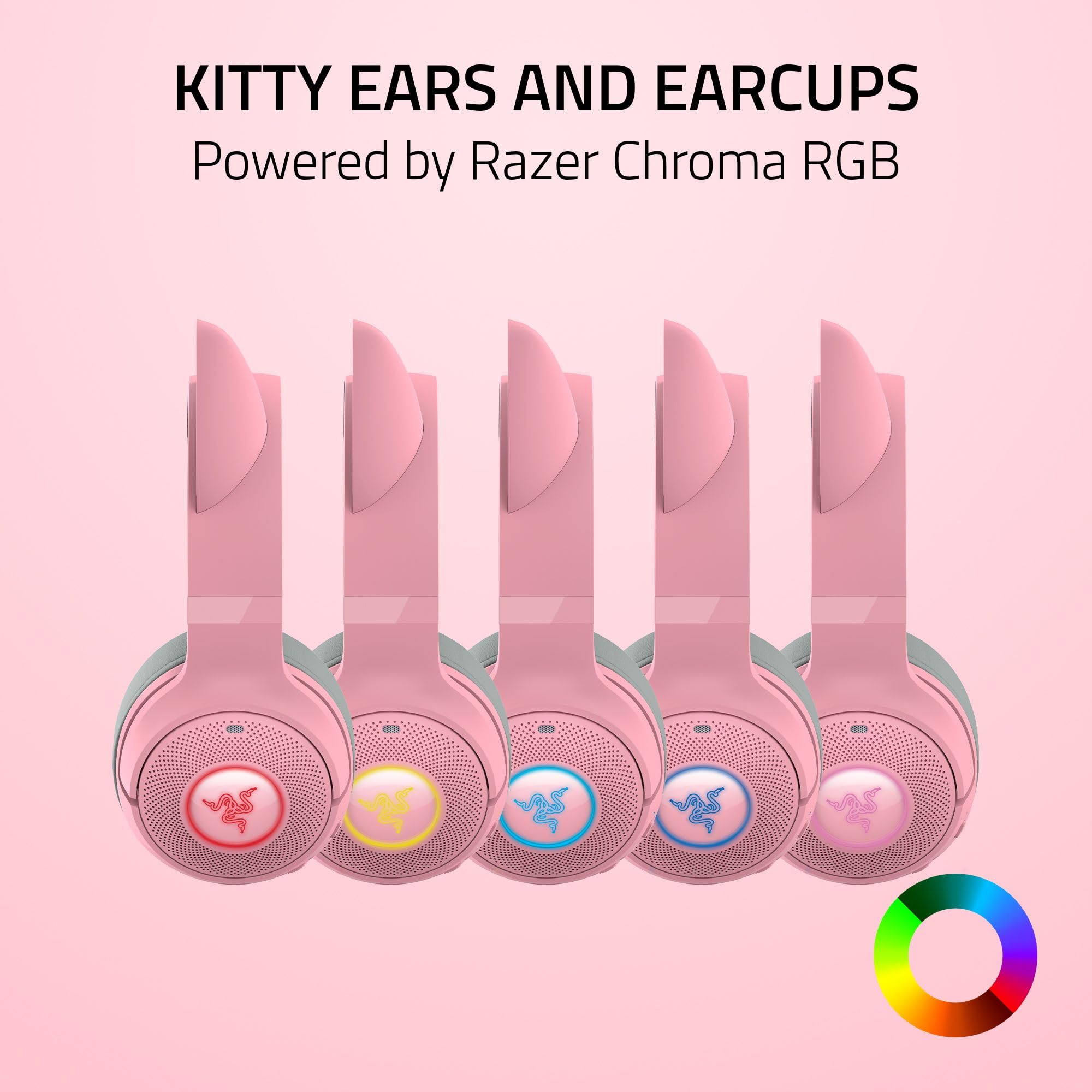 Razer Kraken Kitty V2 BT Wireless RGB Gaming Headset with Chroma Lighting - Bluetooth 5.2, 40mm Drivers, Noise Cancelling Mic - Lightweight Design, 40-Hour Battery, USB-C Charging (Quartz Pink) - Perfect for PC Gaming, Streaming & Mobile Use