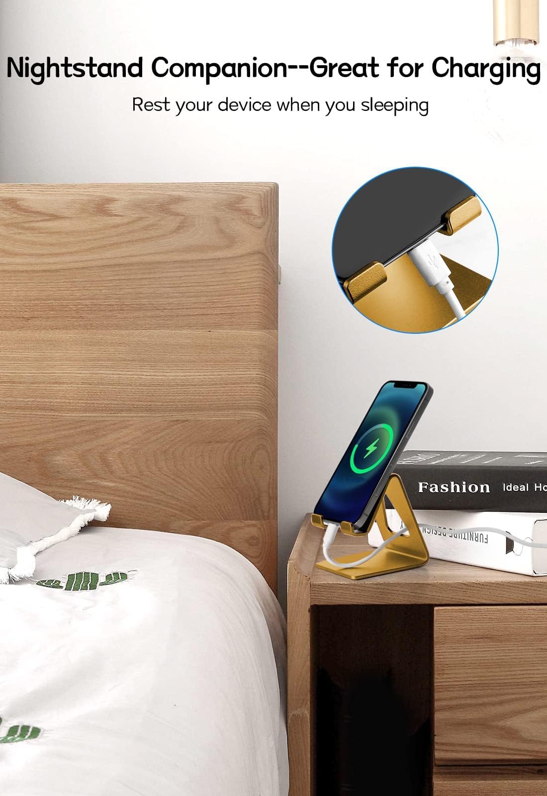 Aluminum Phone Stand Holder for iPhone 15/14/13/12/11/X/8/7 & Samsung - Adjustable Desk Cell Phone Dock Cradle for All Smartphones (Medium Yellow) - Perfect for Office, Home & Car Use