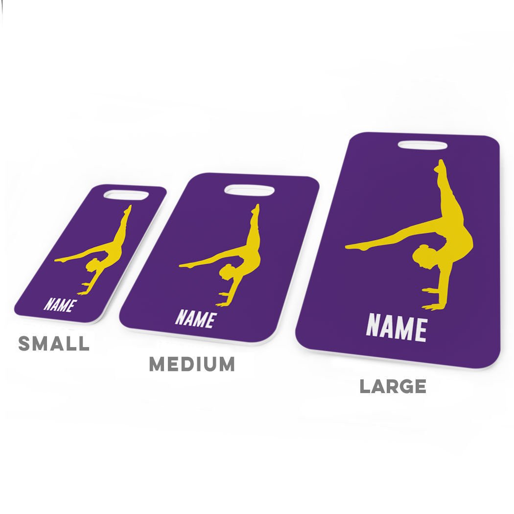 Personalized Gymnastics Luggage Tag for Girls - Small Purple & Yellow Gymnast Bag Tag with Standard Lines - Perfect for Gym Bags, Backpacks & Travel Luggage Identification