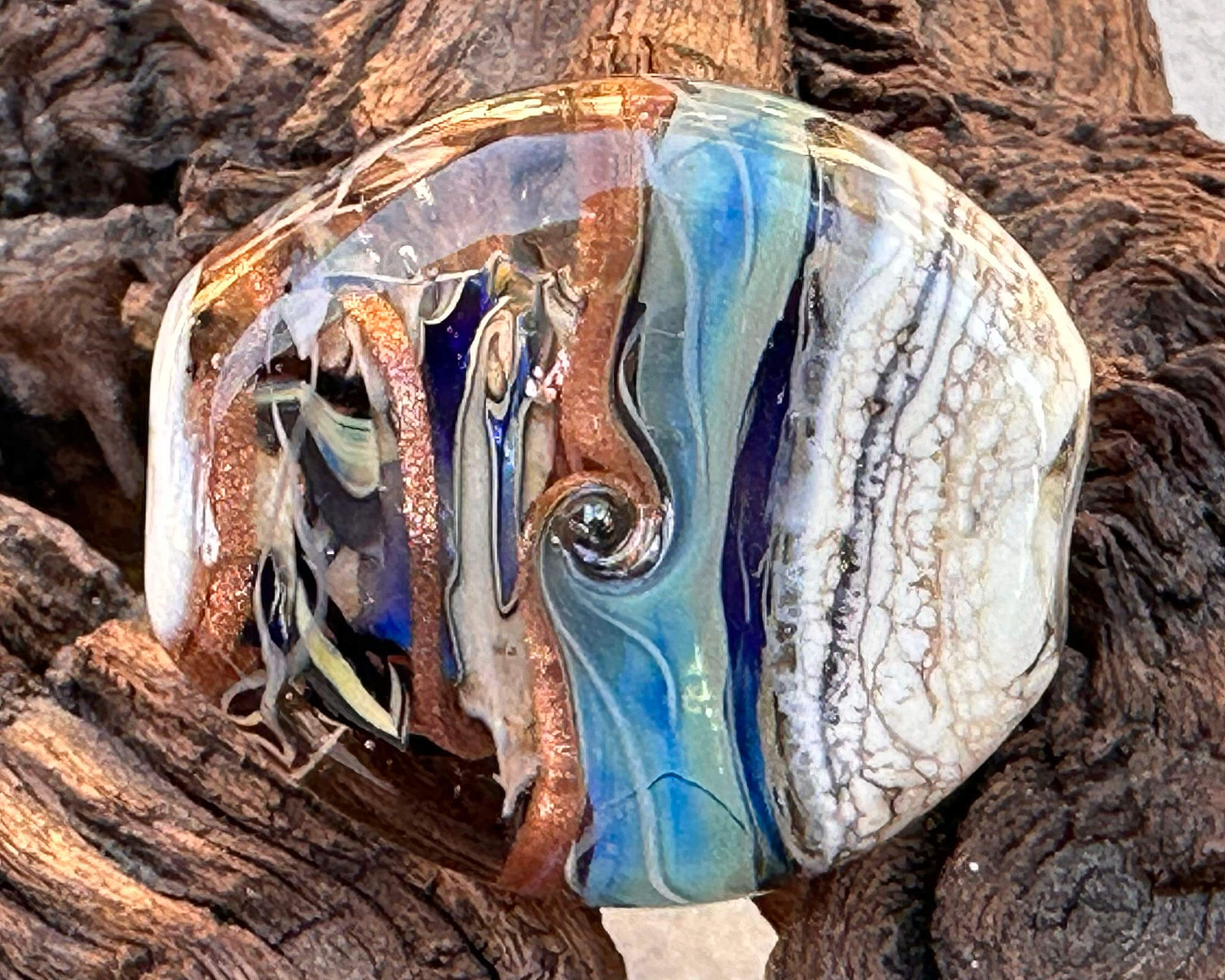 Handmade Organic Lampwork Glass Focal Bead for Jewelry Making - Waves Design - SRA Certified - Perfect for Necklaces, Bracelets & DIY Craft Projects