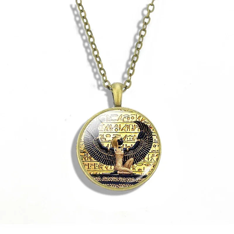 Egyptian Kingdom Necklace - Ancient Egyptian Style Jewelry for Women, Gold Plated Pendant with Hieroglyphics, Perfect for Costume Parties & Historical Events