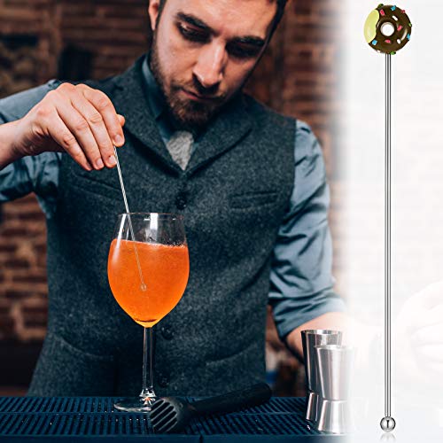8 Pcs Reusable Stainless Steel Coffee Stirrers - 7.5 Inch Donut Swizzle Cocktail Spoon with Long Handle for Coffee, Beverage & Cocktail Drinks (Gold & Silver) - Perfect for Home, Office & Party Use