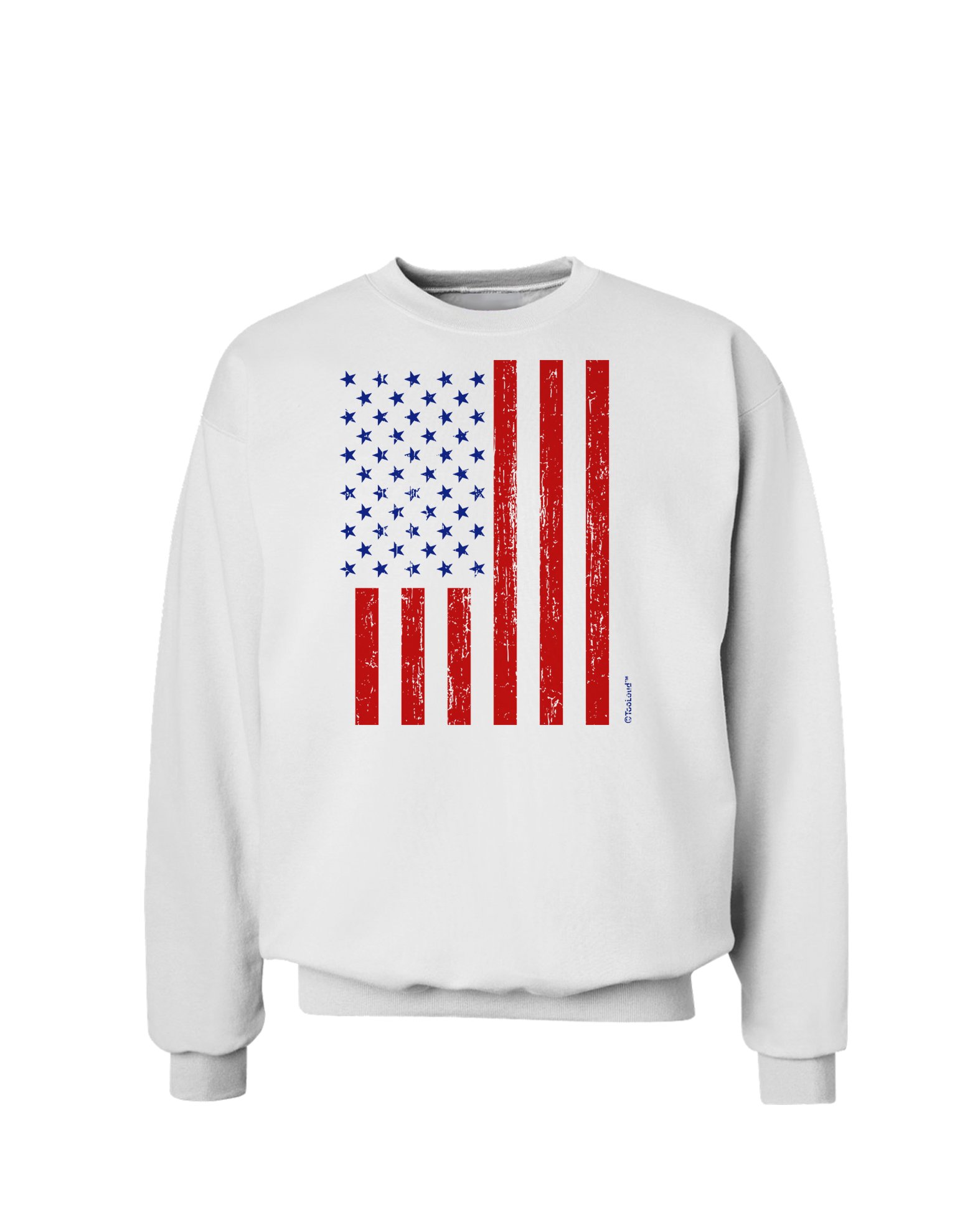 Vintage Distressed American Flag Sweatshirt - Red & Blue Stamp Style | Patriotic Unisex Pullover for Casual Wear, 4th of July & Outdoor Activities