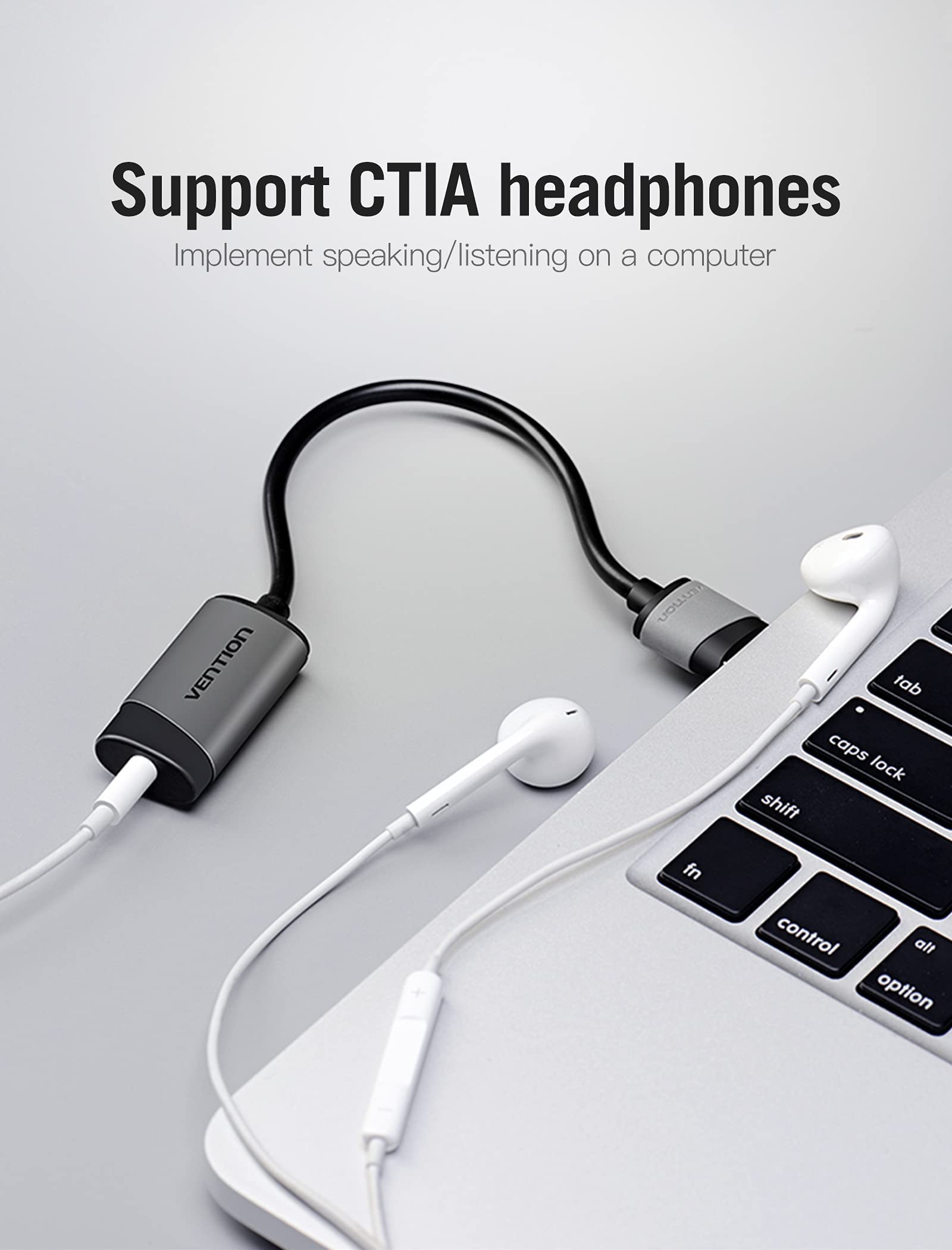 VENTION USB Sound Card Adapter - USB to 3.5mm Audio Jack Converter with TRRS Mic Support for PC, Laptop, Headset, PS5/4, Mac - Perfect for Gaming, Video Calls & Music Streaming