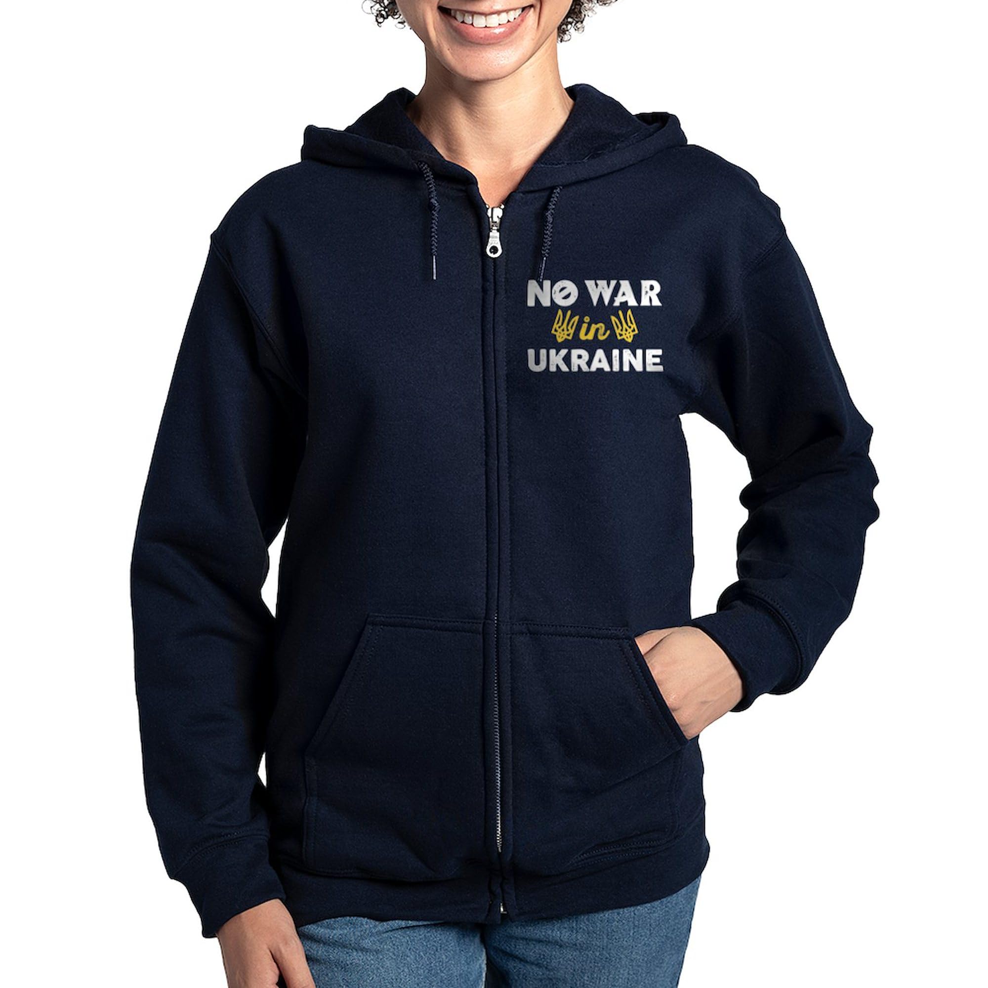 No War In Ukraine Women's Zip Up Hoodie - Soft Fleece Pullover Sweatshirt - Casual Streetwear for Peace Supporters & Activists