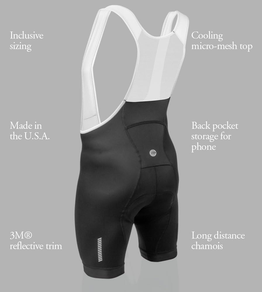 Men's Core Padded Cycling Bib Shorts - Long Distance Comfort Black Bike Shorts | USA Made | Perfect for Road Biking, Indoor Training & Triathlon Races