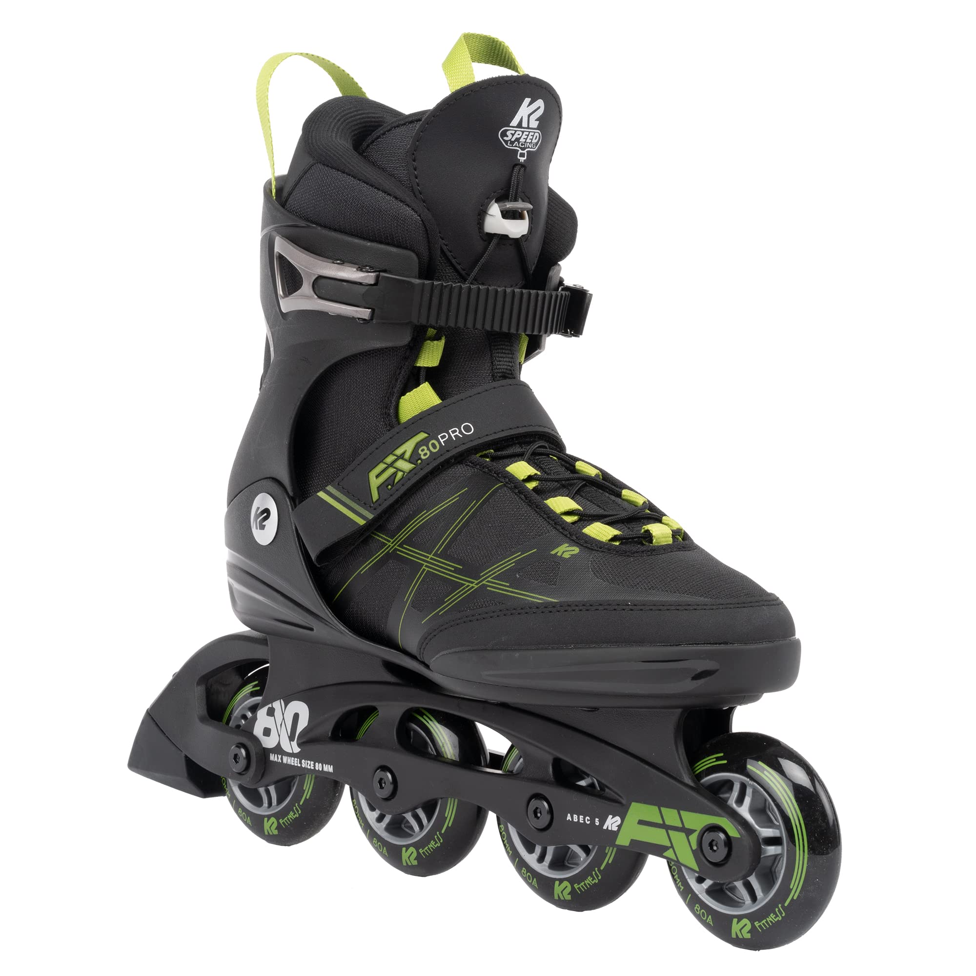 K2 F.I.T. 80 Pro Black Men's Inline Skates - High Performance Fitness Rollerblades for Outdoor Exercise, Urban Commuting & Recreational Skating