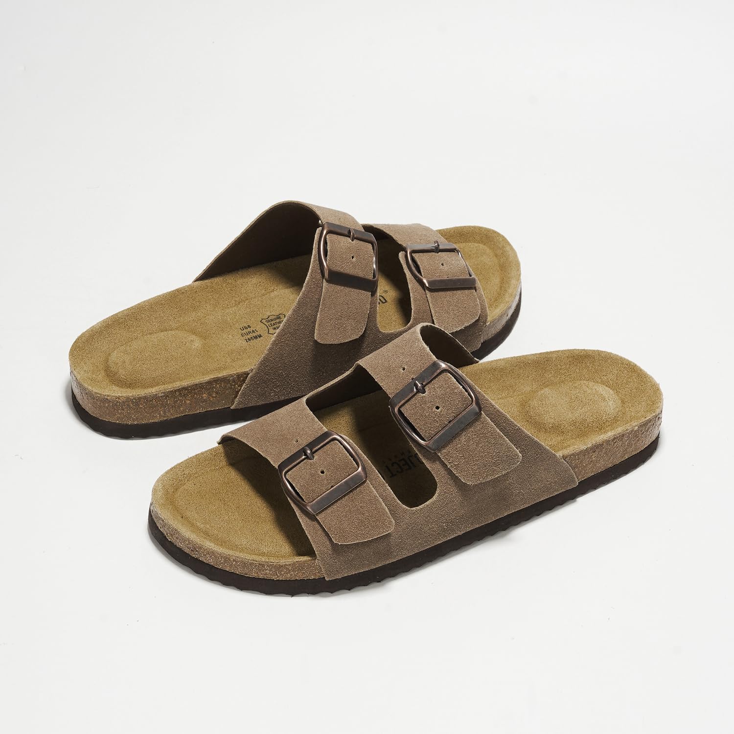 **100% Genuine Leather Men's Sandals with Memory Foam & Cork Footbed - Non-Slip Comfort Slides for Men - Casual Flip Flops with Adjustable Straps (Arizona) - Perfect for Beach, Pool, and Summer Outings**