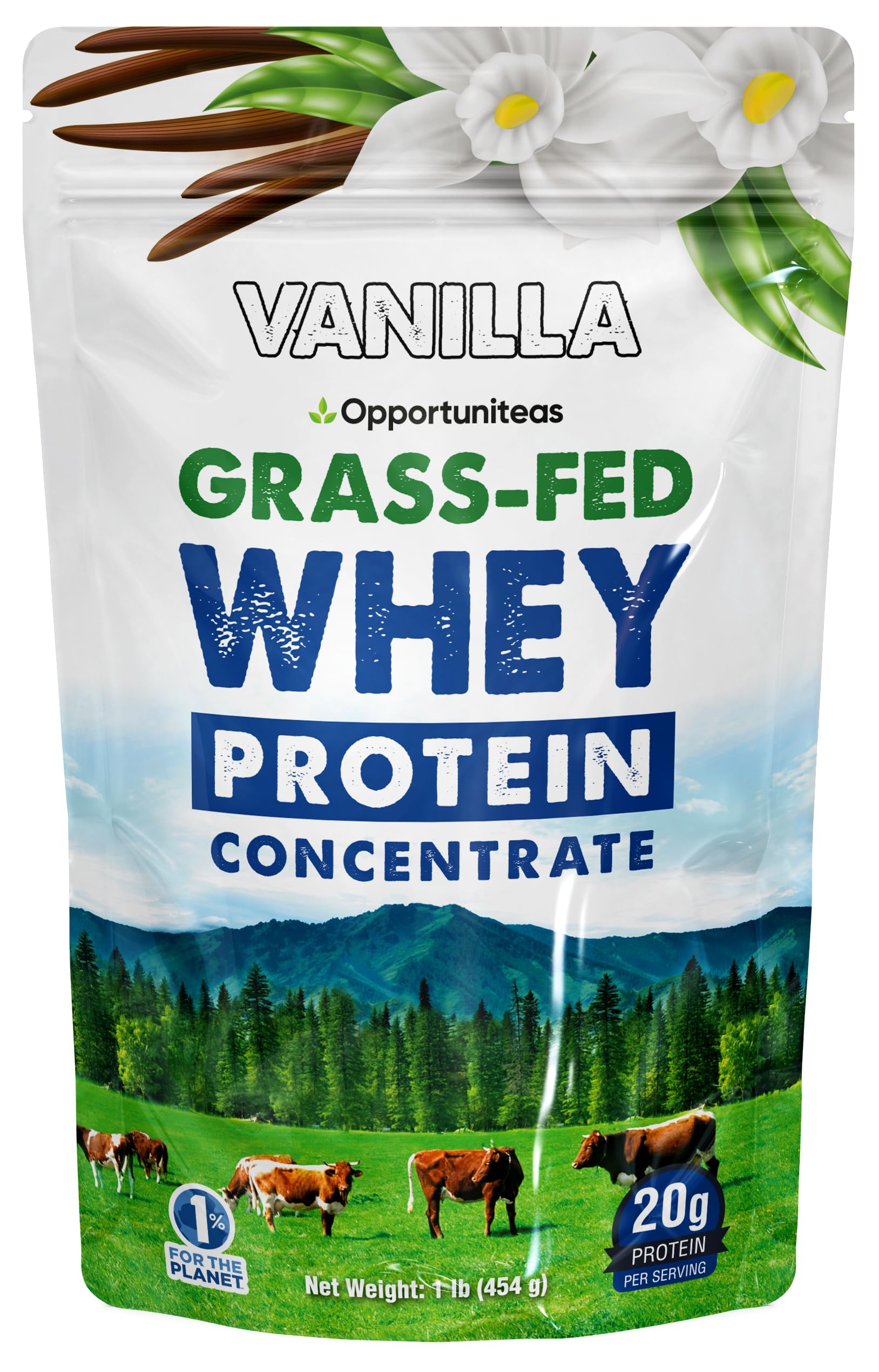 Grass Fed Whey Protein Powder Concentrate - Vanilla Flavor | Pure Protein Supplement | Non-GMO, Hormone Free, Gluten Free | 1lb | Post-Workout Recovery & Muscle Building