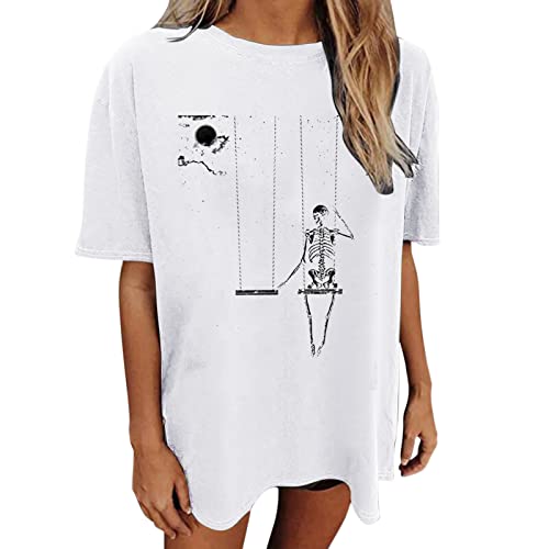 Women's Casual Short Sleeve Printed Blouse - Round Neck Tunic Top for Work & Summer (White, Medium) | Perfect for Office, Outings & Everyday Wear