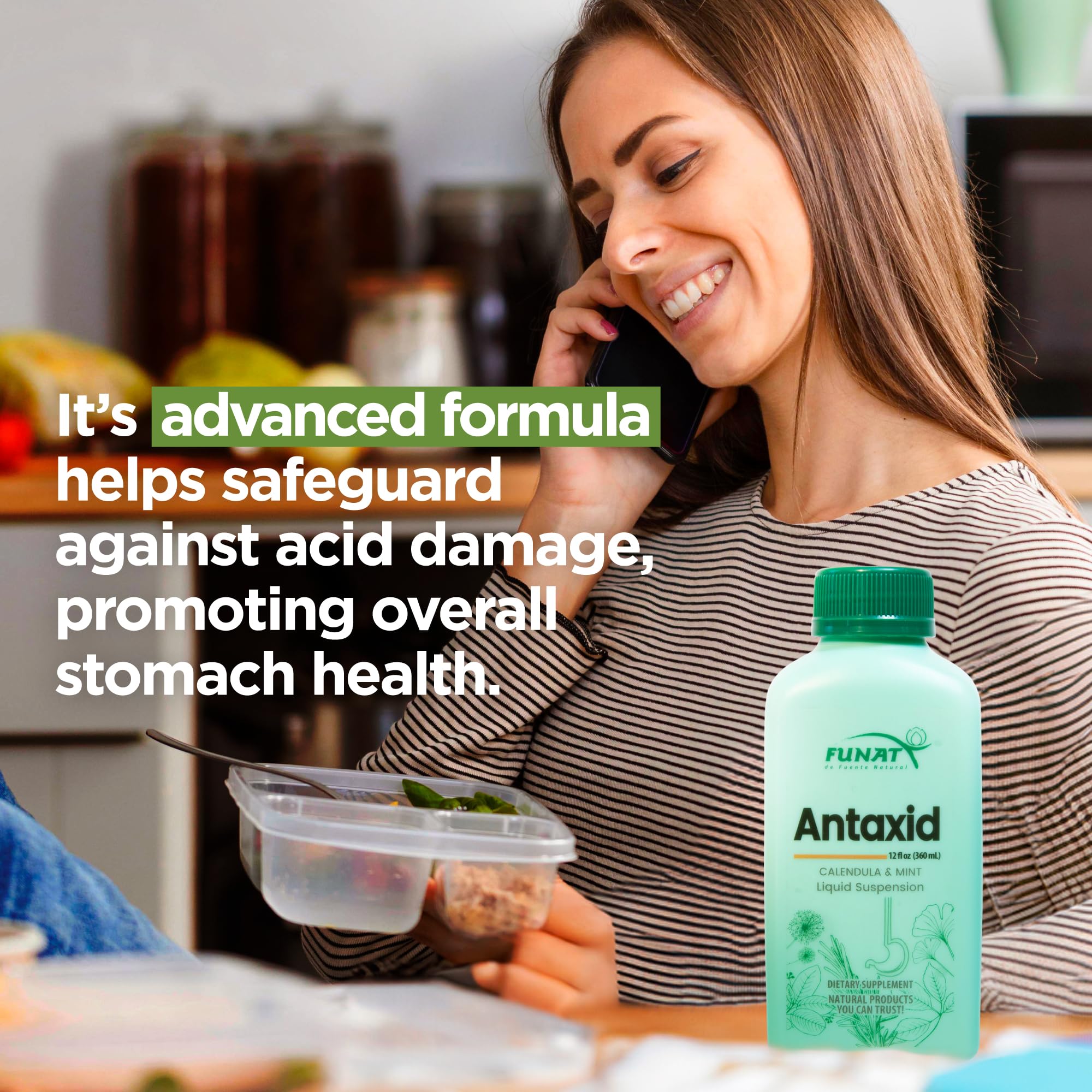 FUNAT Antacid Liquid Suspension with Calendula, Mint & Colloidal Clay - Fast Relief for Acid Reflux, Heartburn & Bloating - 8 oz - Perfect for After Meals & Nighttime Digestive Comfort