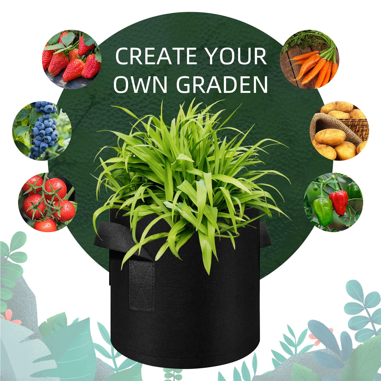 10 Pack 10 Gallon Heavy Duty Grow Bags - Thickened Nonwoven Fabric Plant Pots with Handles for Vegetables, Flowers, Fruits & Plants (Black) - Perfect for Indoor/Outdoor Gardening, Urban Farming & Container Planting