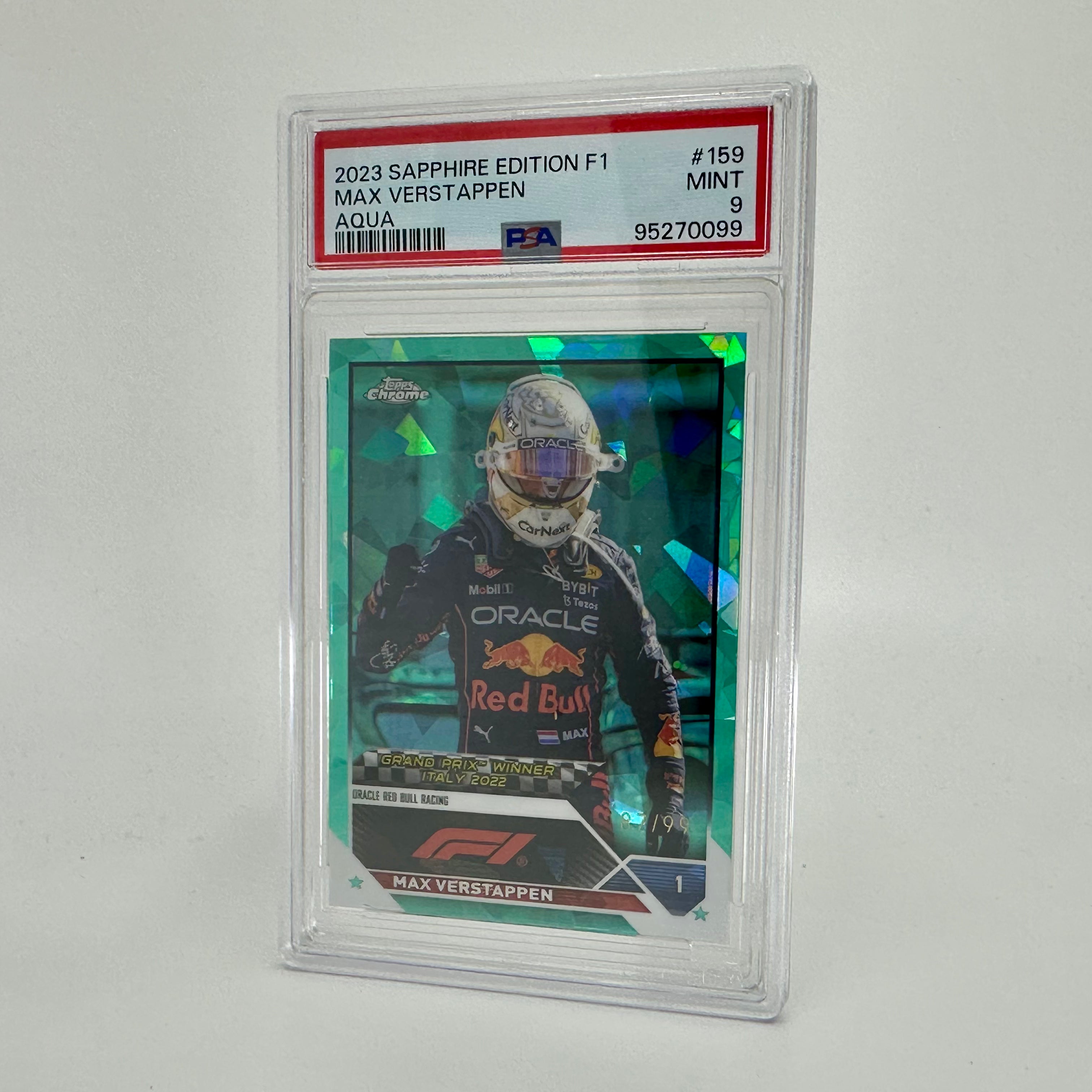 2023 Topps Chrome Sapphire Aqua Max Verstappen #159 PSA 9 /99 - Rare F1 Racing Card for Collectors & Fans