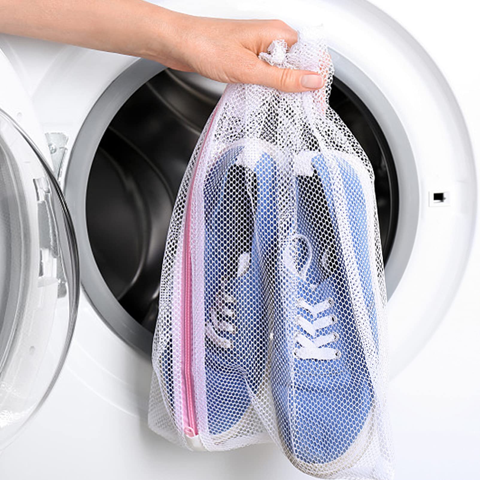 SOLUSTRE 4-Pack Fine Mesh Laundry Bags for Delicates, Lingerie & Travel Toiletries - White Polyester Drawstring Washing Bags for Gentle Garment Care (Perfect for Travel, Gym & Hand Wash)