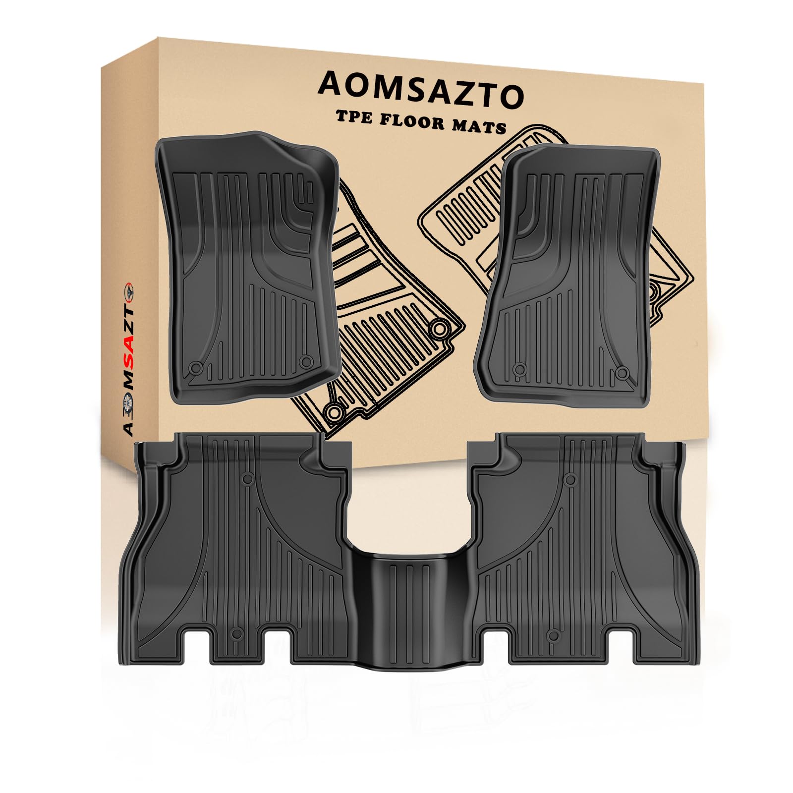 AOMSAZTO Heavy Duty All Weather Car Floor Mats for 2018-2024 Jeep Wrangler JL (4-Door Unlimited with Subwoofer) - 1st & 2nd Row Full Set Rubber Floor Liners | Non-Slip, Durable Protection for Off-Road & Daily Driving