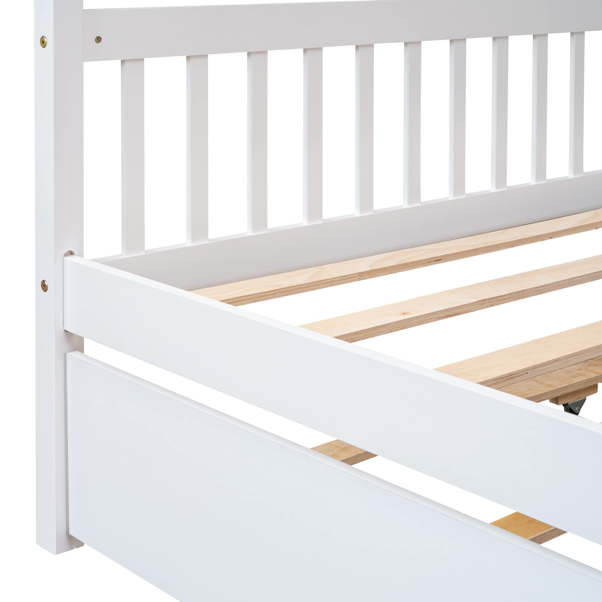 Bellemave Full Size House Bed with Twin Trundle - White Wooden Playhouse Bed with Roof for Kids' Bedroom, Nursery, or Playroom - Fun and Functional Children's Furniture