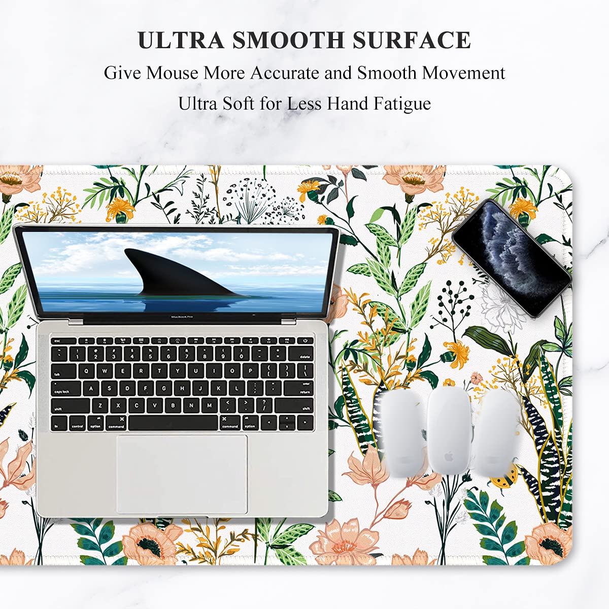 XXL Gaming Mouse Pad - Non-Slip Desk Mat for PC & Office (35.5x15.7in, Floral)