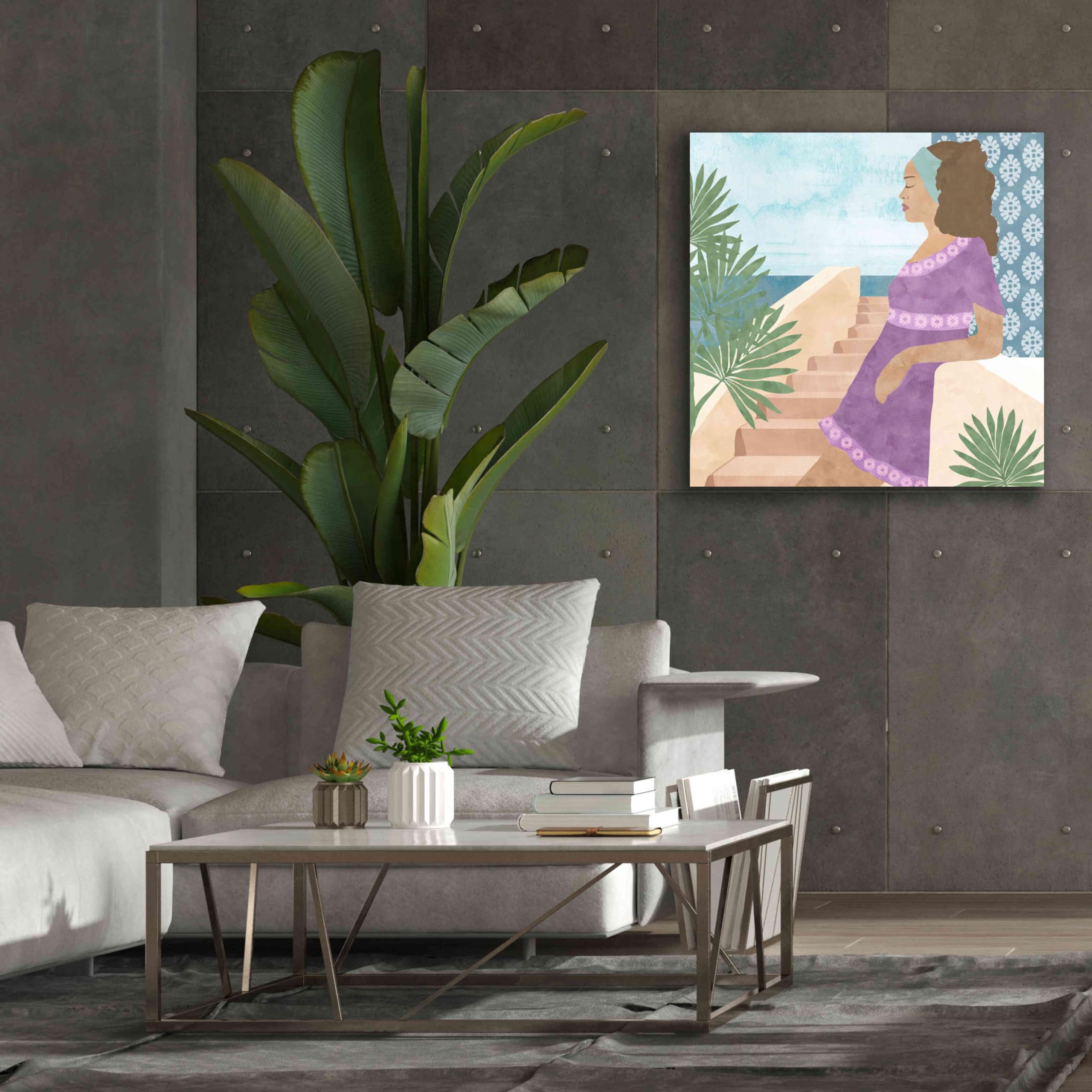 Flora Kouta 'Mediterranean Holiday IV' Giclee Canvas Wall Art Print - 37x37 Inches - Vibrant Coastal Home Decor for Living Room, Bedroom & Office
