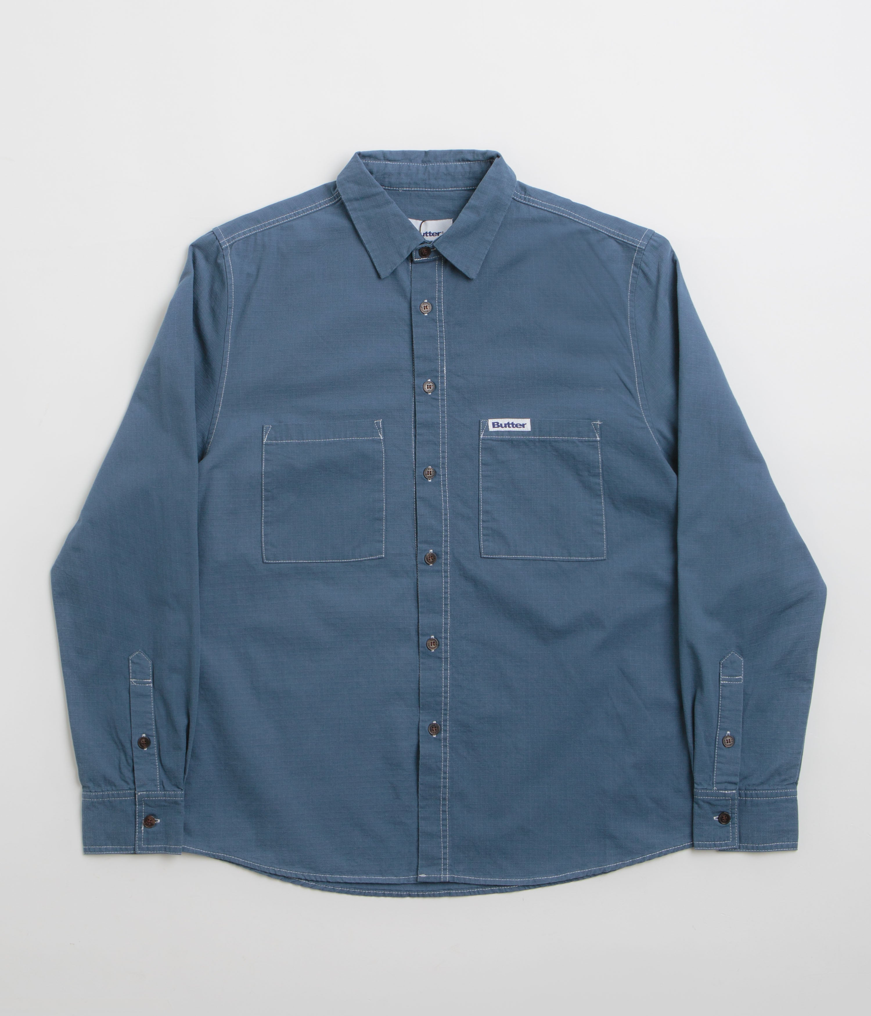 Butter Goods Ripstop Button Up Shirt - Durable Work Shirt in Blue | Casual Wear & Outdoor Activities