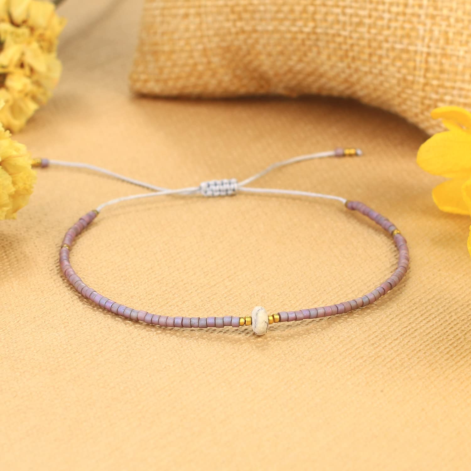 KELITCH Agate Seed Beads Friendship Bracelets for Women - Thin Stretch Beaded Bracelet Set - Boho Beach Jewelry for Summer, Gift for Best Friend, Sister, Birthday, Party & Vacation Accessories
