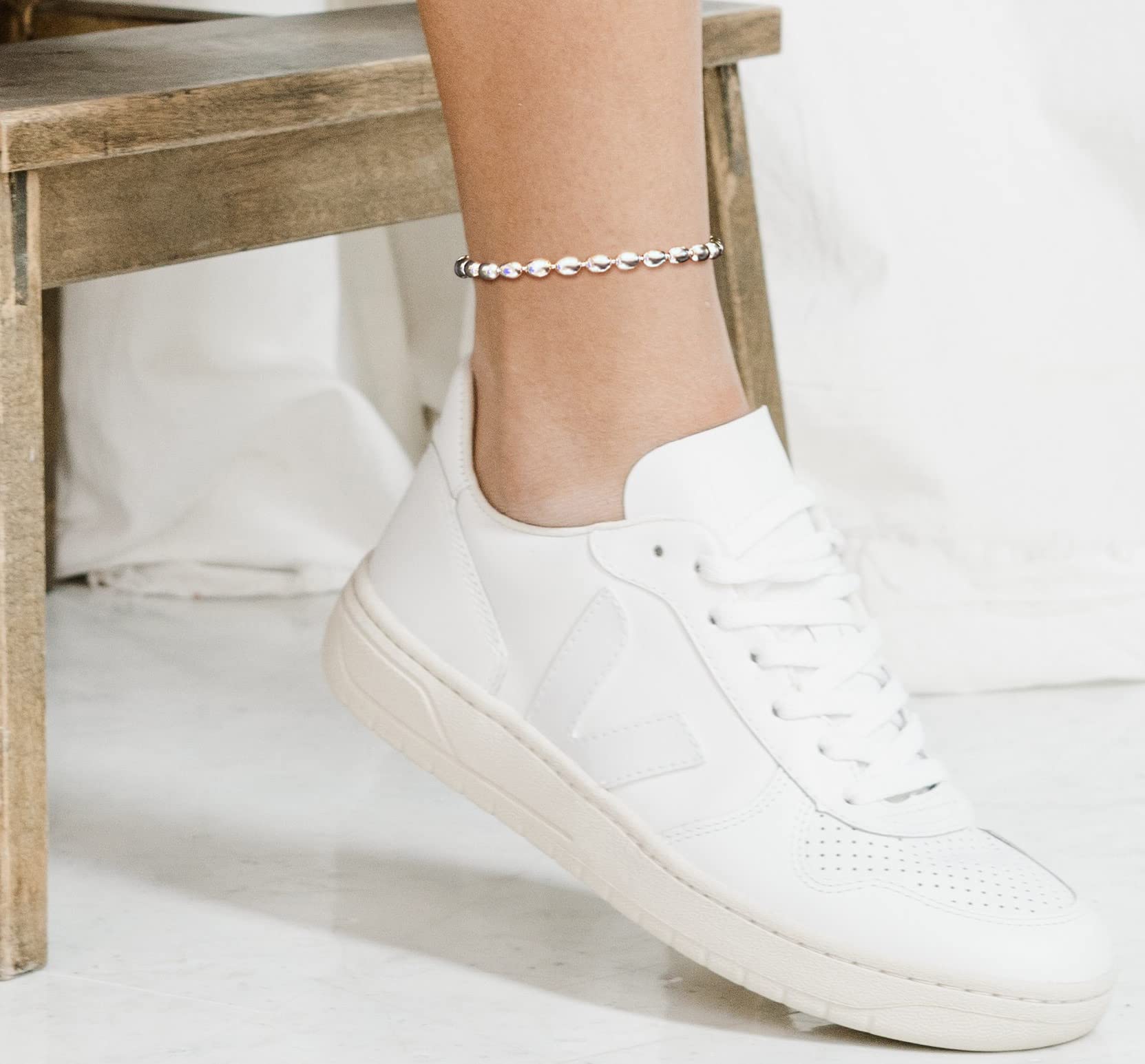Savlano 925 Sterling Silver Oval Rice Bead Strand Chain Anklet for Women - Italian Made, Gift Box Included | Elegant Ankle Bracelet for Everyday Wear, Beach Vacation & Special Occasions