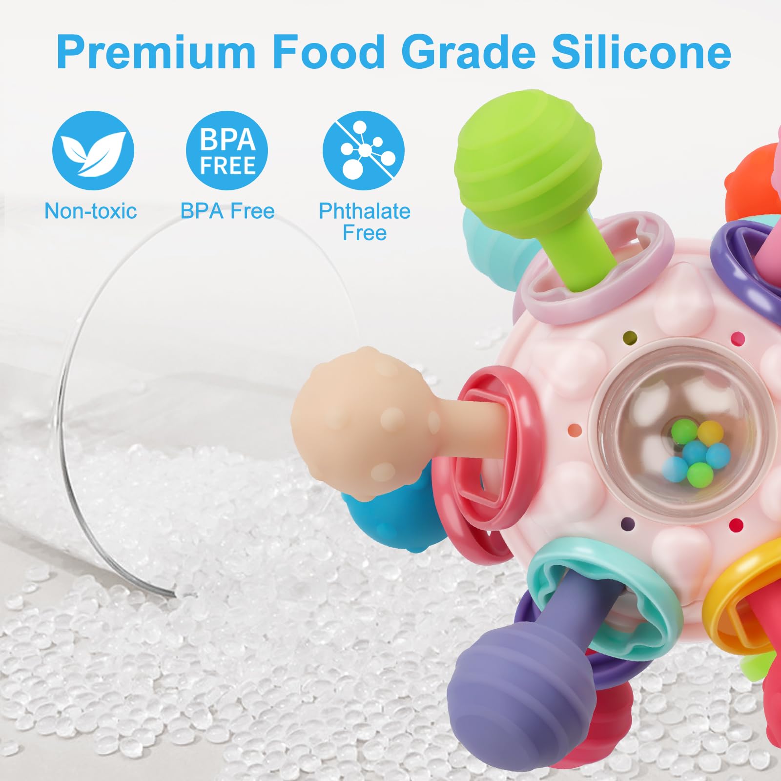 Montessori Baby Teething Toys for 0-12 Months - Food Grade Sensory Teether & Developmental Learning Rattle Toys - Perfect Gift for Newborn Boys & Girls - Ideal for Soothing Gums, Sensory Exploration & Early Learning