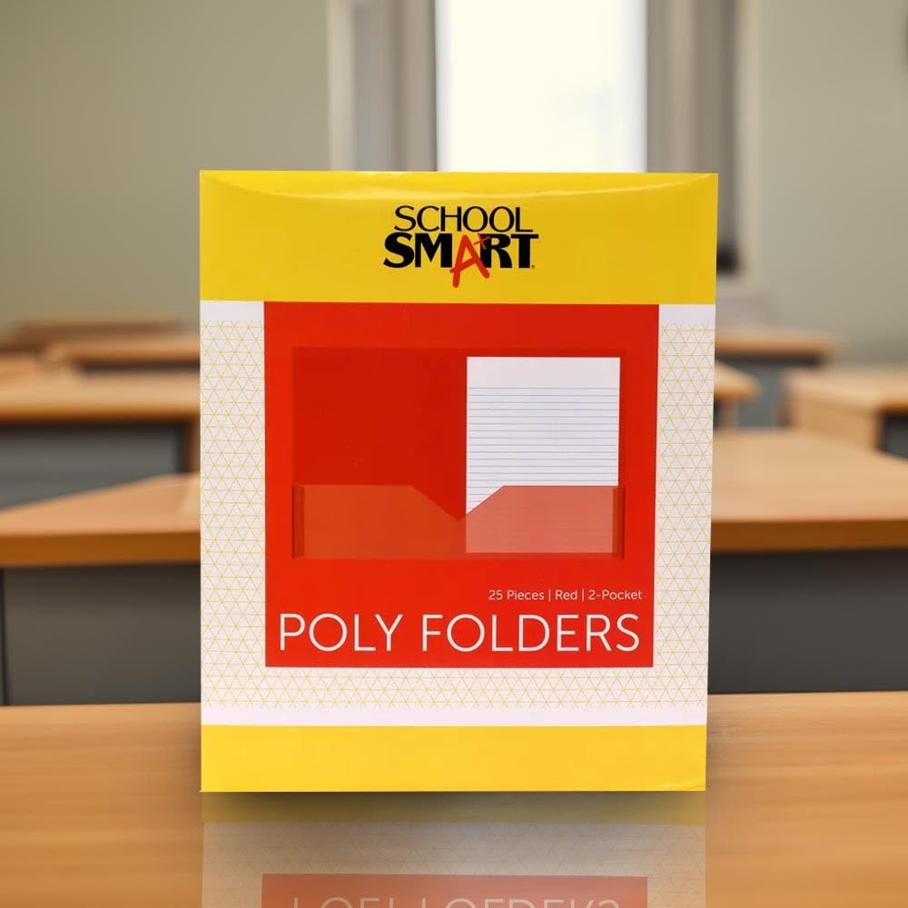 School Smart 2-Pocket Poly Folders - Red, Pack of 25 | Durable Plastic Folders for Classroom Organization, Homework & Document Storage | Perfect for Students, Teachers & Office Use