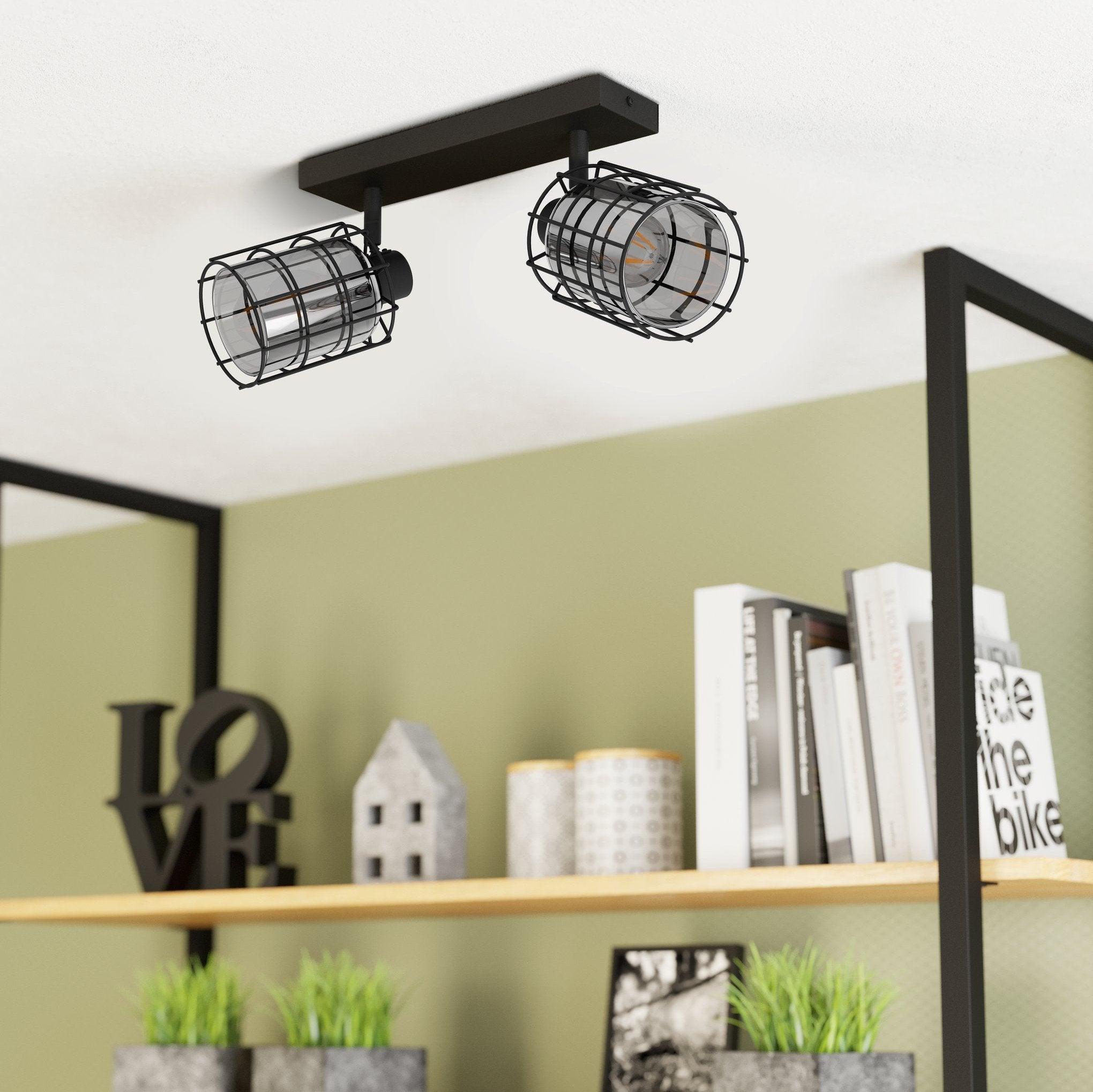 Eglo Consaca Black Wire & Smoked Glass 2-Light Bar Spotlight - Modern Industrial Pendant Lighting for Kitchen Island, Dining Room, and Bar Counter