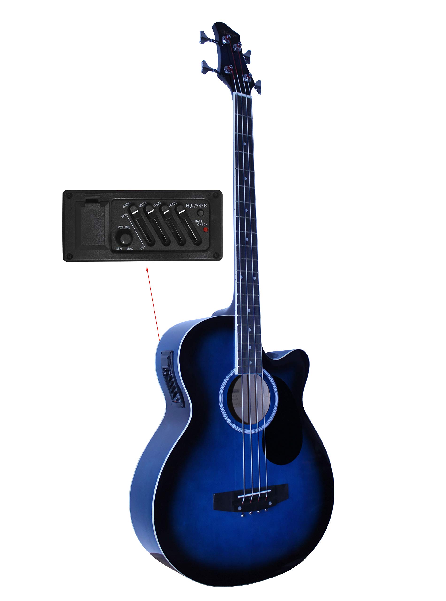 Full Size 4-String Cutaway Acoustic-Electric Bass Guitar with 4-Band EQ, Includes Gig Bag, Strap & Picks - Blue | Perfect for Live Performances, Studio Recording & Practice Sessions