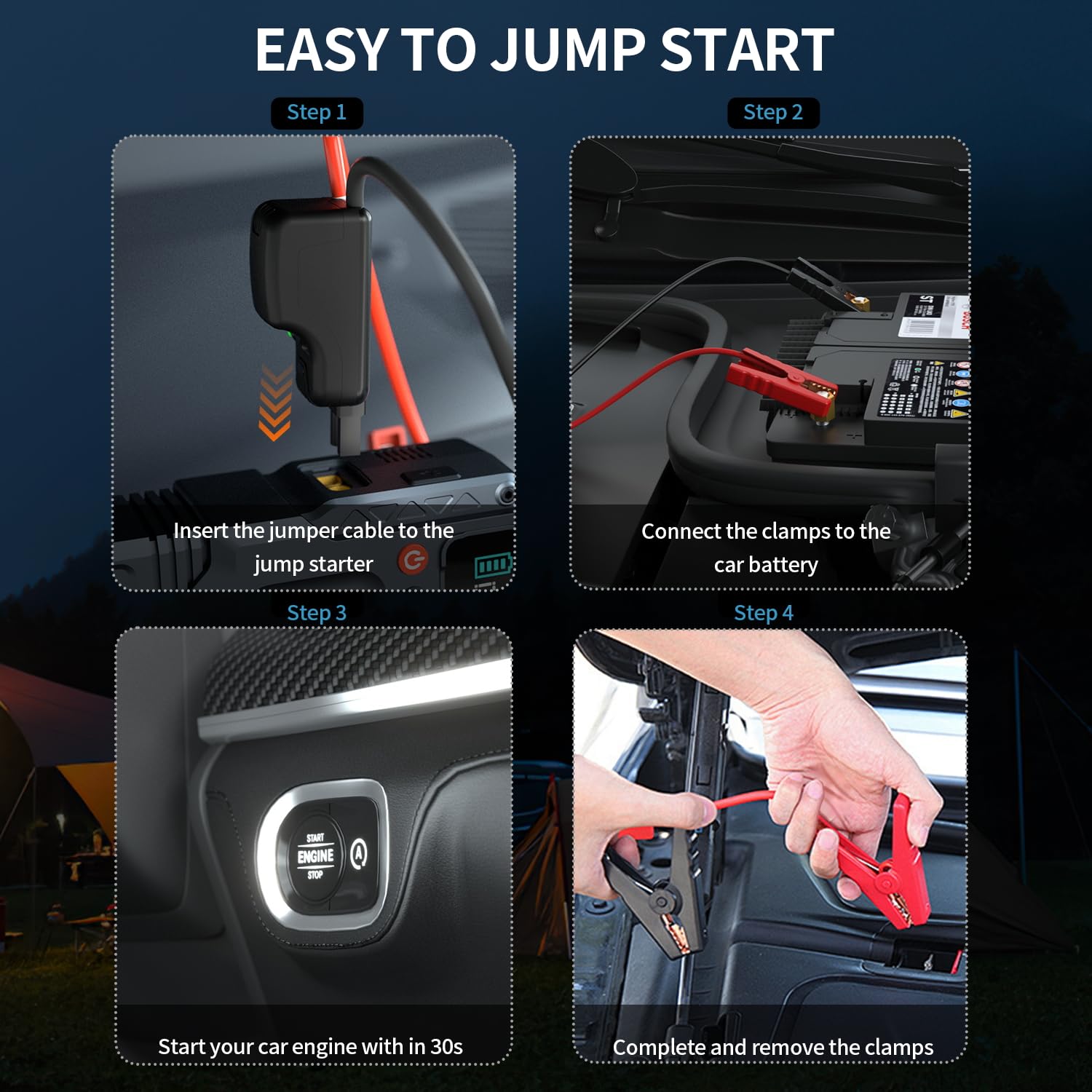 3000A Peak 5-in-1 Jump Starter with Air Compressor & 150PSI Digital Tire Inflator - Portable Car Battery Charger for 8.5L Gas/7.0L Diesel Engines - Emergency Roadside Assistance, Camping & Vehicle Maintenance
