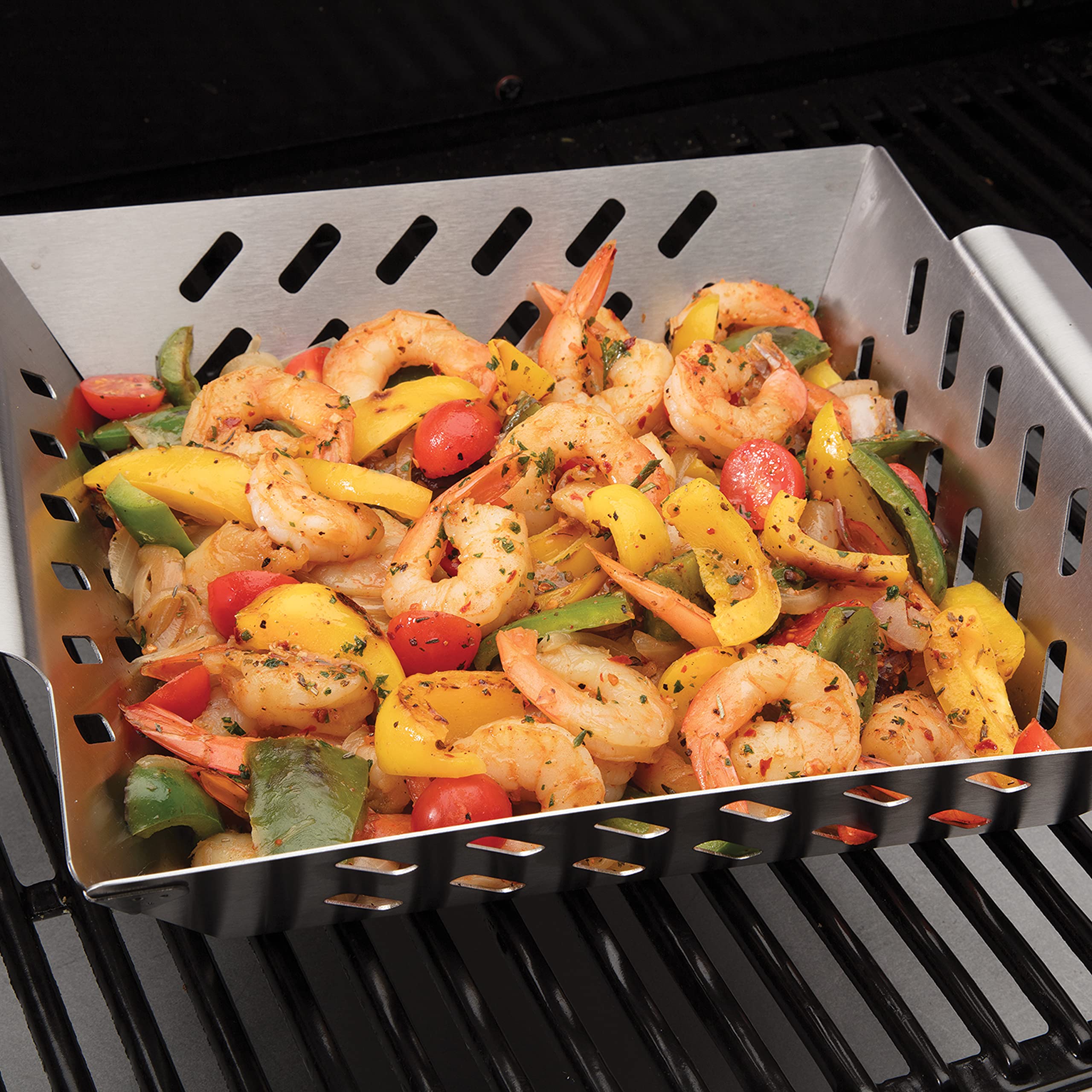 Cuisinart CGWM-019 Stainless Steel BBQ Wok with Built-in Handles - Heavy Duty Grilling Basket for Vegetables, Seafood & Meat - Perfect for Outdoor Cooking, Camping & Backyard BBQs