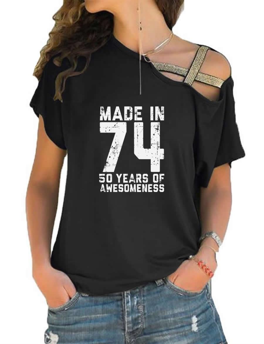 72 Print T-Shirt | 50th Birthday Gift for Women | Off Shoulder Top | Casual Wear, Party Outfit & Birthday Celebration