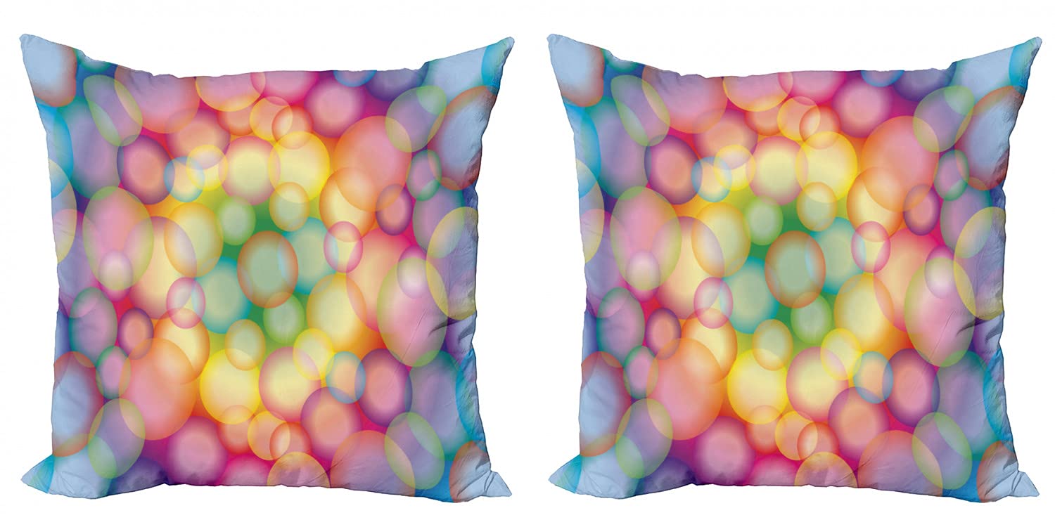 Ambesonne Modern Decorative Throw Pillow Covers Pack of 2 - Colorful Balls Circular Hoops Bubbles Vibrant Rainbow Style Dreamy Art Print - 16 Inch Square Cushion Covers for Couch, Bedroom, Living Room - Multicolor Home Decor Accent Pillows for Sofa, Chair, Dorm, Nursery