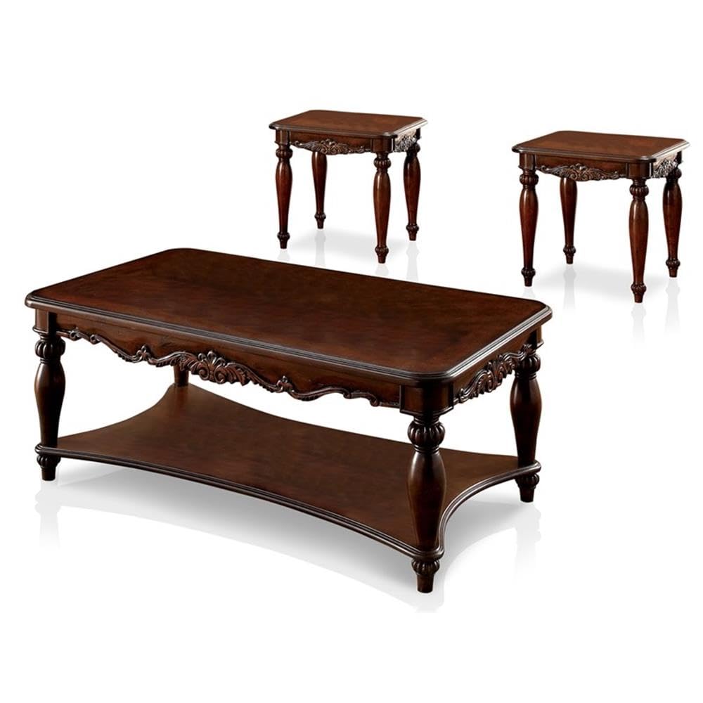 Furniture of America 3-Piece Trenton Dining Table Set with Chairs - Cherry Finish for Kitchen, Dining Room & Small Spaces