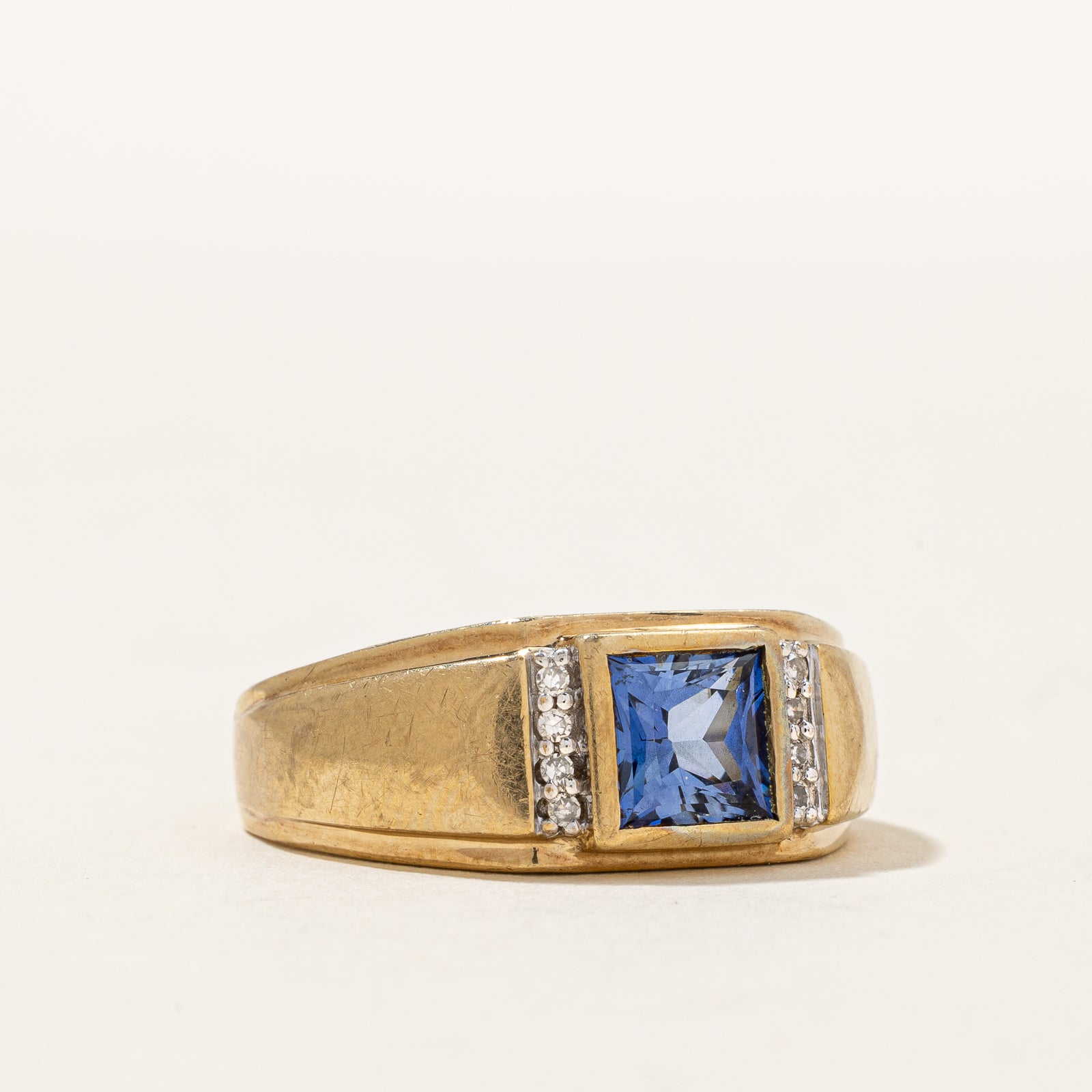 1.40ct Synthetic Sapphire & 0.05ct Diamond Ring - Size 9 | Elegant Blue Gemstone Engagement Wedding Band for Women | Perfect for Anniversary, Proposal & Special Occasions
