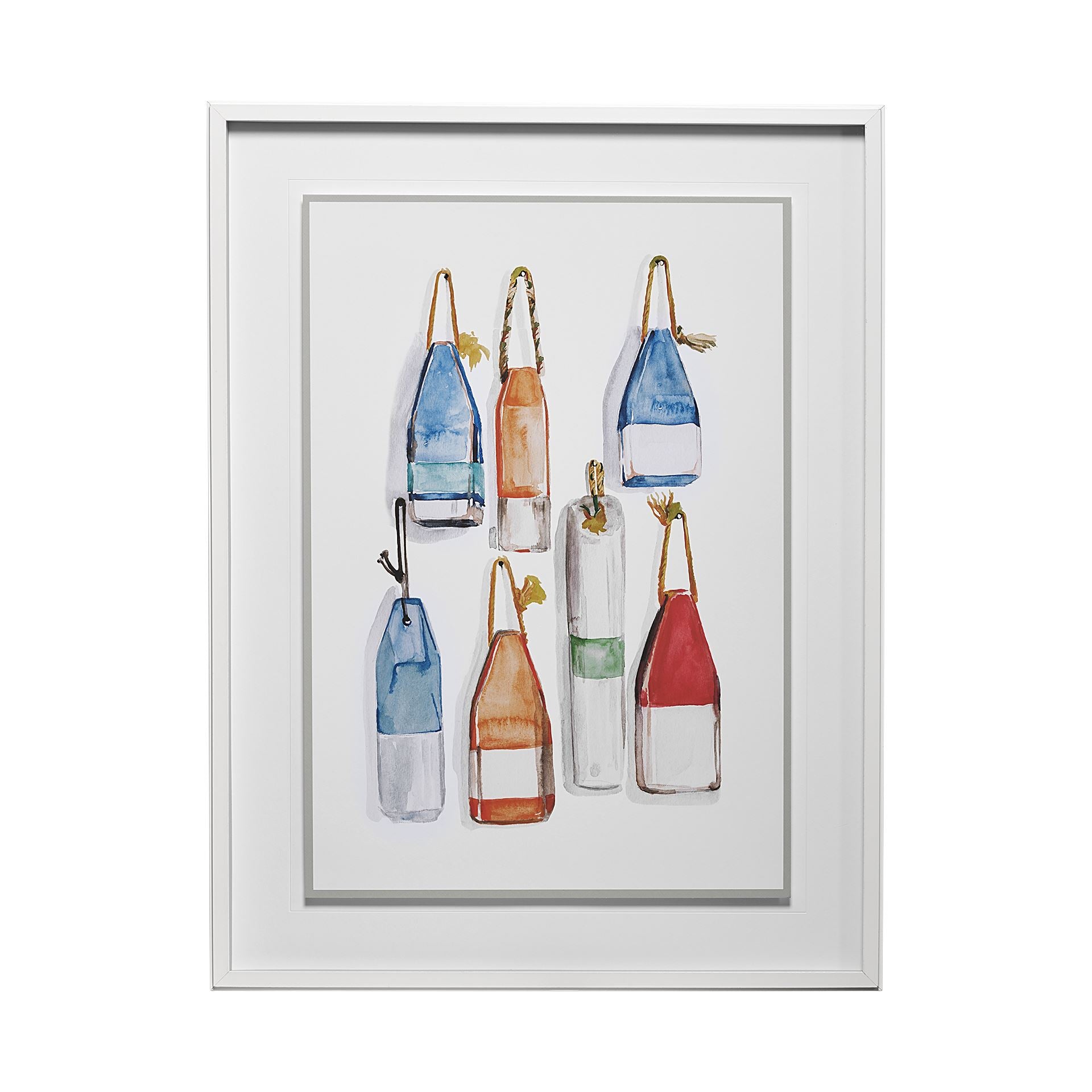 Watercolor Buoys 1 Framed Art Print - Coastal Nautical Wall Decor for Beach House, Bathroom & Office - Perfect Gift for Sea Lovers