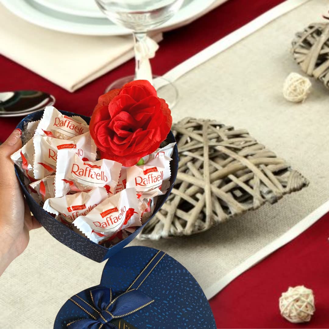NARAMAKI® Elegant Heart-Shaped Gift Box with 180g Raffaello Chocolates & Red Decorative Rose - Perfect for Easter 2025 & Mother's Day 2025 Gifts - Ideal for Romantic Surprises, Anniversary Presents & Special Occasions