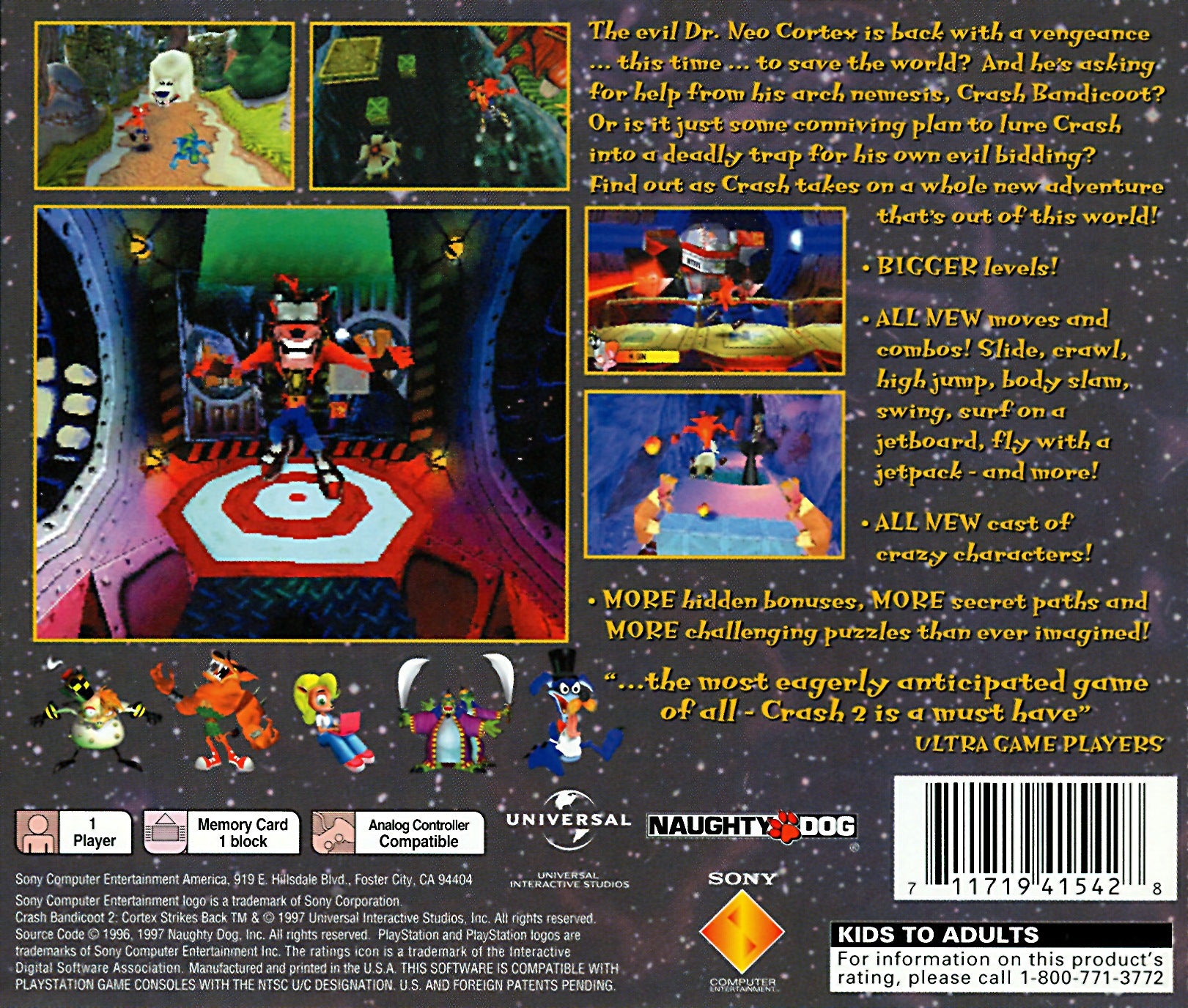 Crash Bandicoot 2: Cortex Strikes Back - Classic PlayStation Video Game for Retro Gaming Enthusiasts - Perfect for Nostalgic Gaming Nights and Collectors
