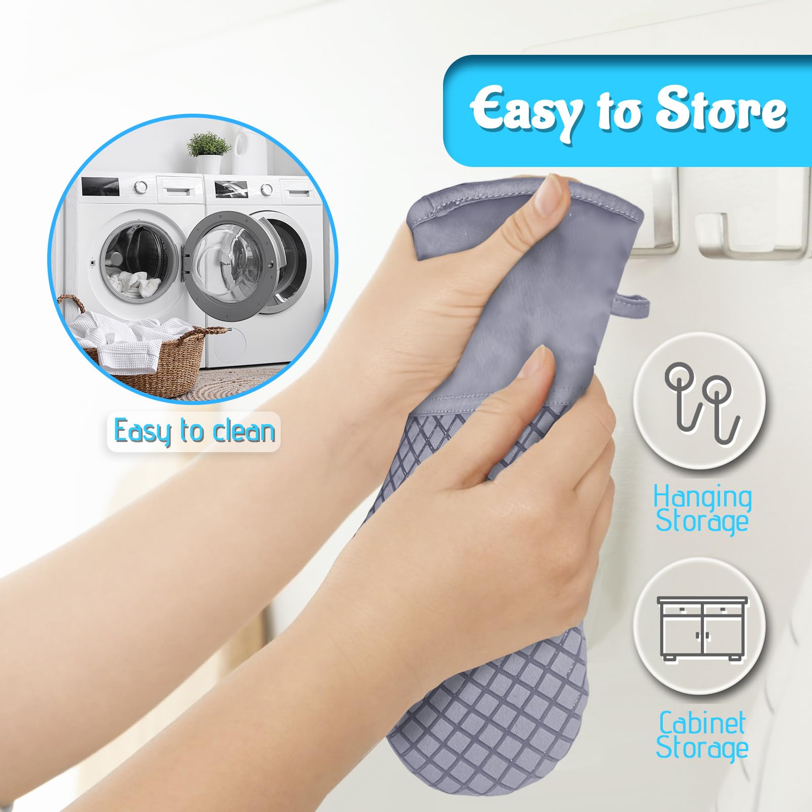 4 Pcs Heat Resistant Oven Mitts & Pot Holders Set - 500°F High Temperature Protection with Non-Slip Silicone Grip, Thickened Long Cotton Kitchen Gloves for Baking, Cooking, Grilling & BBQ (Light Gray) - Perfect for Home Kitchen, Outdoor Camping & Holiday Cooking