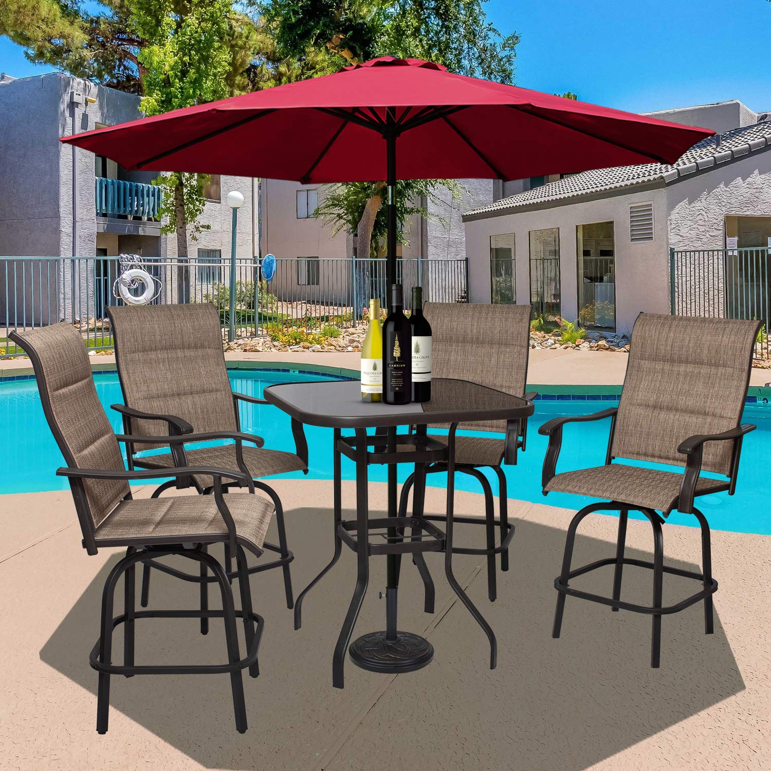 5-Piece Outdoor Bar Stool Set - High Back Textilene Swivel Chairs for Patio, Garden, Yard & Porch (24